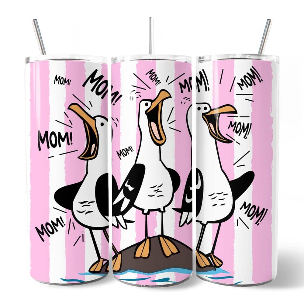 OrnamentallyYou - Funny Mom Calling Seagull 20oz Tumbler With Lid and Stainless Steel Straw - Multicolored