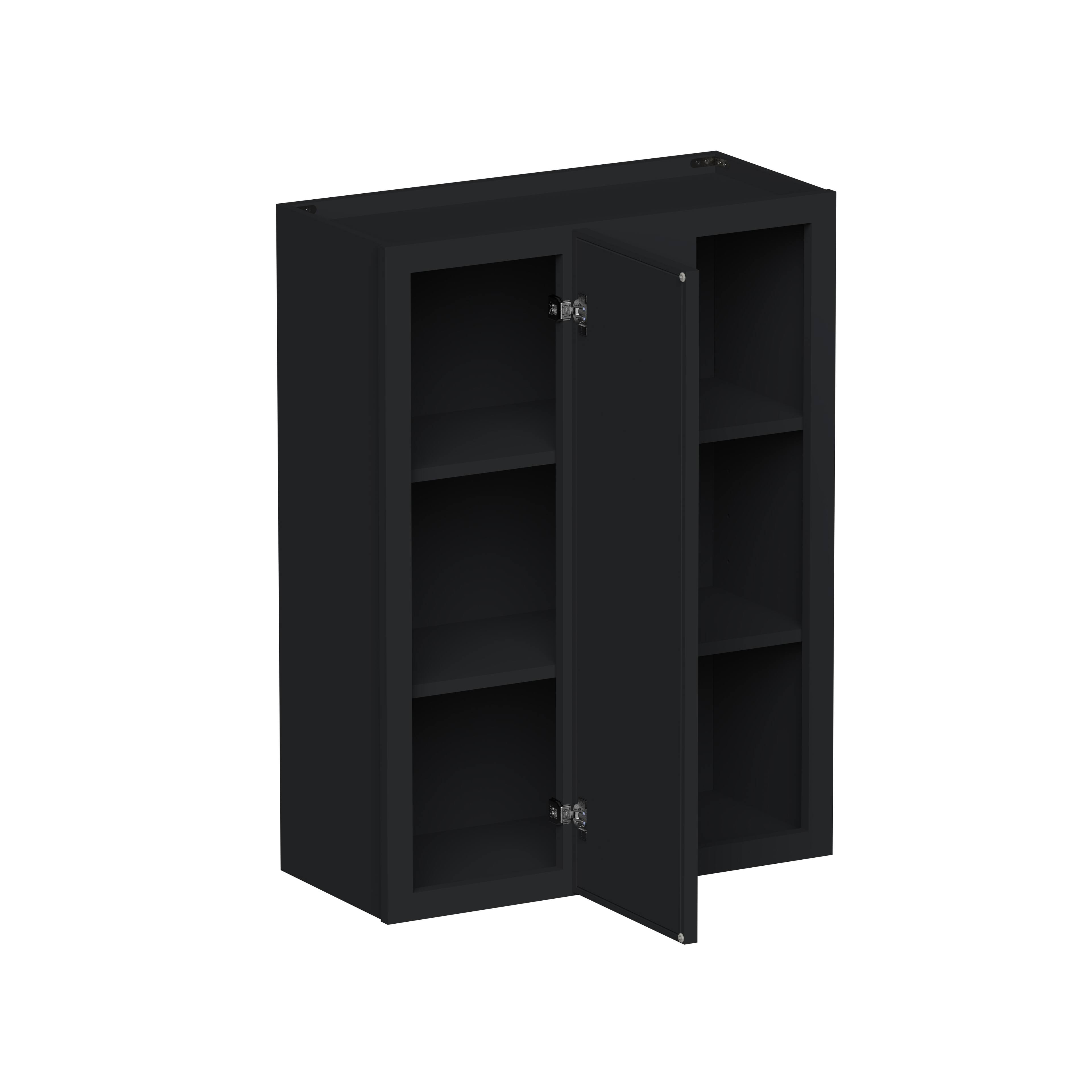 Angle. Boyel Living - 27-in W x 36-in H x 12-in D Shaker RTA Kitchen Corner Wall Cabinet with Soft-Close - Black.