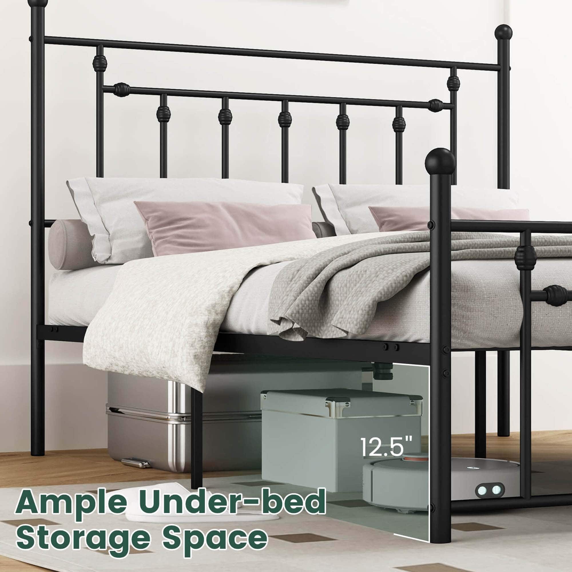 The text on the image reads "12.5" Ample Under-bed Storage Space".