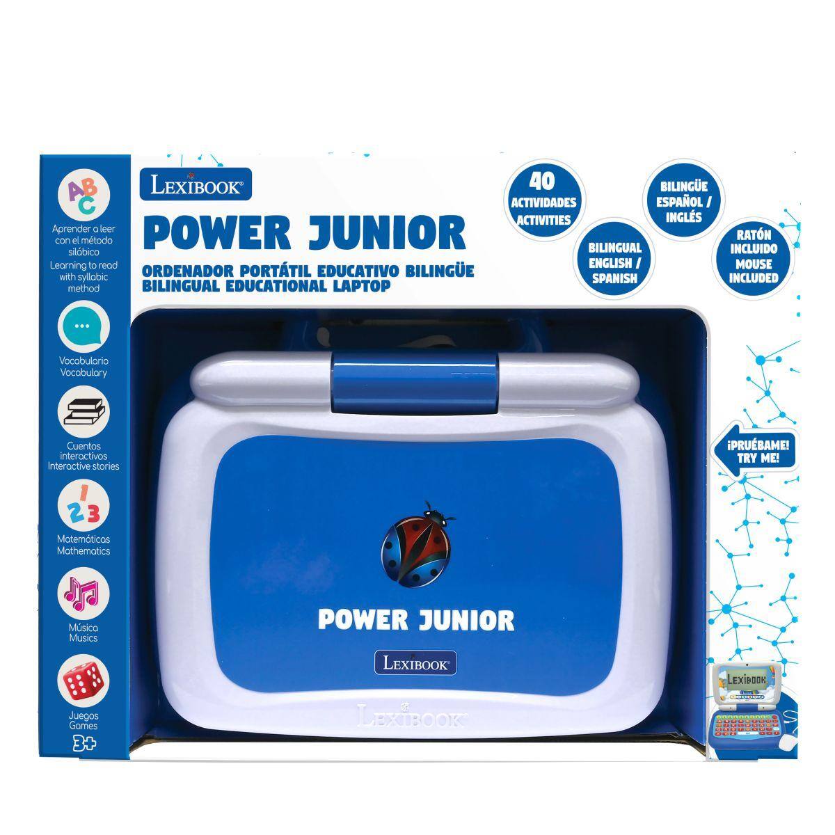 AB LEXIBOOK 40 BILINGUE C ACTIVIDADES ESPAÑOL/ INGLÉS Aprender a leer POWER JUNIOR el método RATN con silábico BILINGUAL INCLUIDO Learning to read ENGLISH / MOUSE with syllabic ORDENADOR PORTÁTIL EDUCATIVO BILINGUE SPANISH INCLUDED method BILINGUAL EDUCATIONAL LAPTOP ... Vocabulario Vocabulary Cuentos interactivos Interactive stories PRUBAME! TRY ME! 1 2 3 Matemáticas Mathematics Música Music POWER JUNIOR LEXIBOOK EXIDOOK Juegos Games 3+ LEXiBOOK