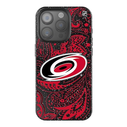 Front. Keyscaper - Black Carolina Hurricanes Paisley Bling iPhone Case - 15 Plus - Black.