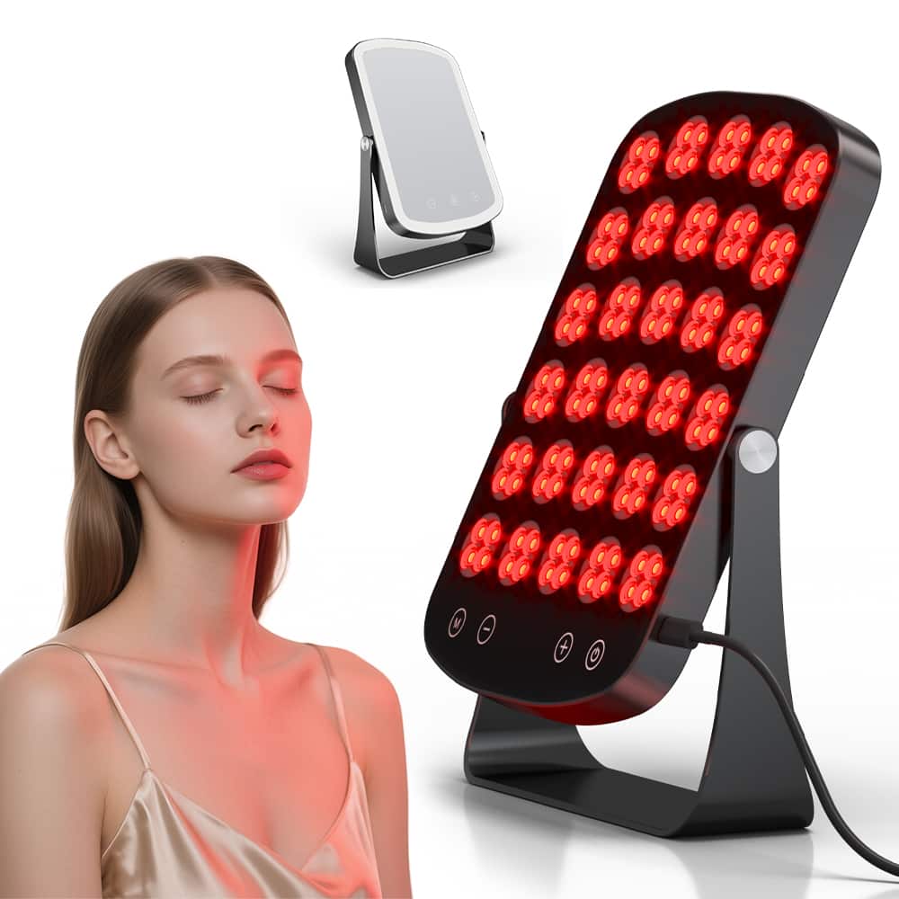 Morfone - 460/590/660/850nm 4 Wavelengths Near Infrared Light Therapy with Makeup Mirror, for Face, Body, Pain Relief - Black