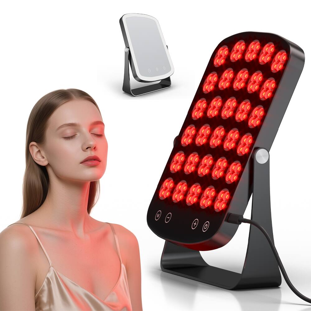 Front. Morfone - 460/590/660/850nm 4 Wavelengths Near Infrared Light Therapy with Makeup Mirror, for Face, Body, Pain Relief. - Black.