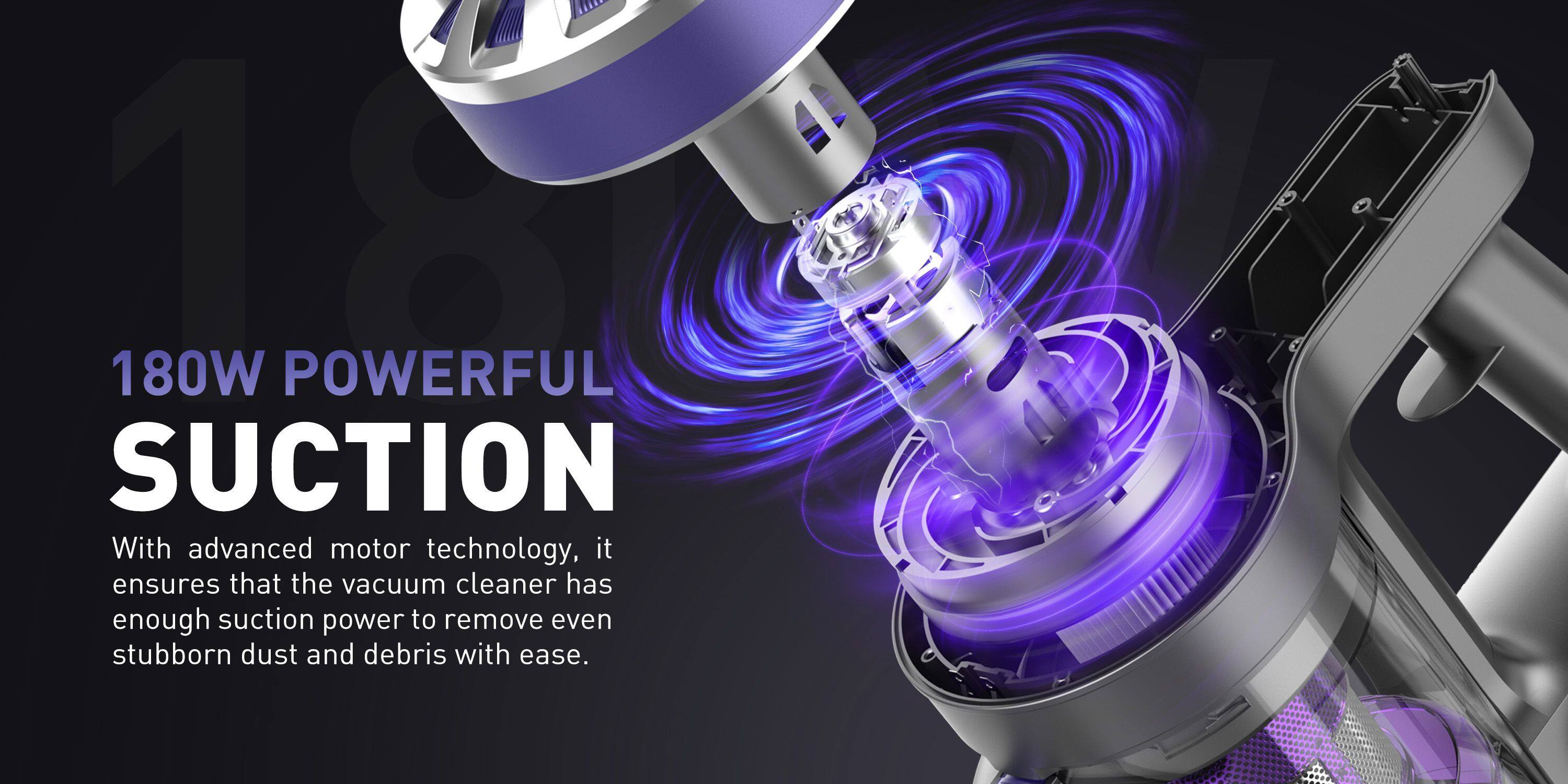 180W POWERFUL SUCTION

With advanced motor technology, it ensures that the vacuum cleaner has enough suction power to remove even stubborn dust and debris with ease.