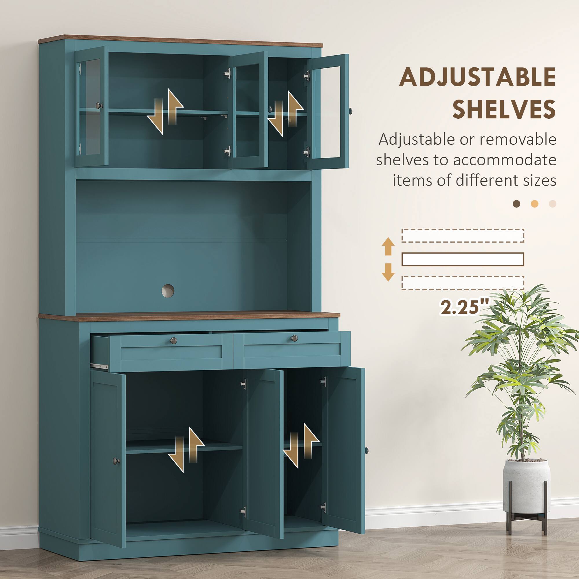 ADJUSTABLE SHELVES

Adjustable or removable shelves to accommodate items of different sizes

2.25"