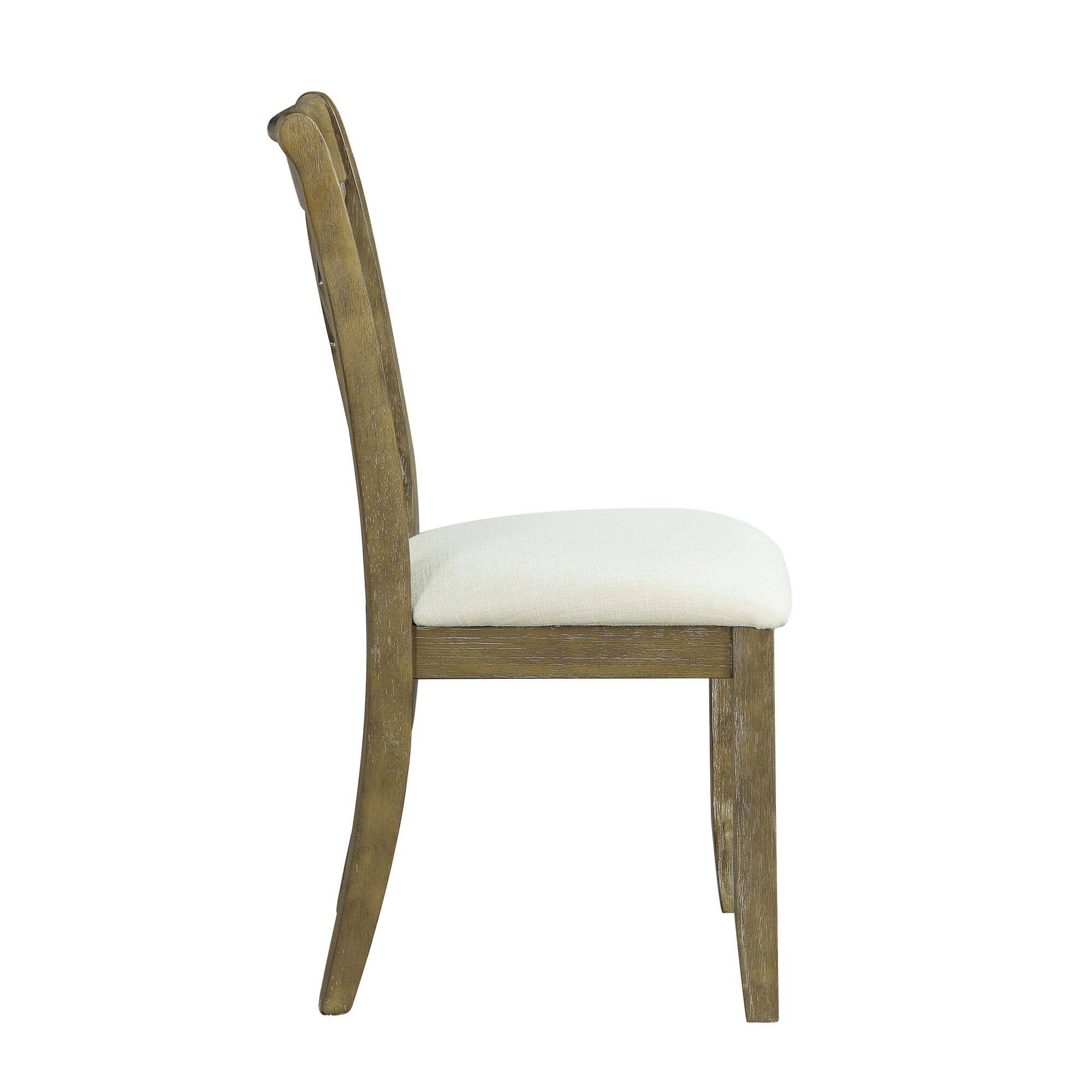 Left. GOODSILO - Elegant Beige Linen Upholstered Side Chair with Rustic Oak Finish, Set of 2 - Beige+Oak.