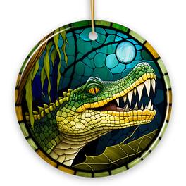 OrnamentallyYou - Artistic Wetlands Alligator Ceramic Ornament Stained Glass Theme Nature Art of Swamp Animal - Multi-colored
