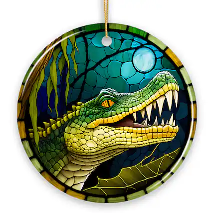 Front. OrnamentallyYou - Artistic Wetlands Alligator Ceramic Ornament Stained Glass Theme Nature Art of Swamp Animal - Multi-colored.