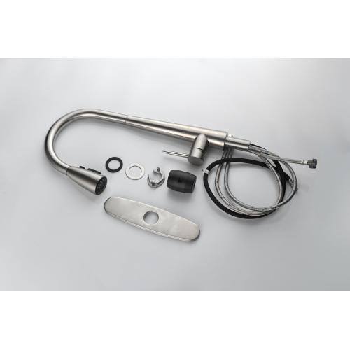 Alt View 4. MOOSOO - Kitchen Faucets with Pull Down Sprayer Kitchen Sink Faucet with Pull Out Sprayer Single Hole Deck Mount Single Handle - Silver.