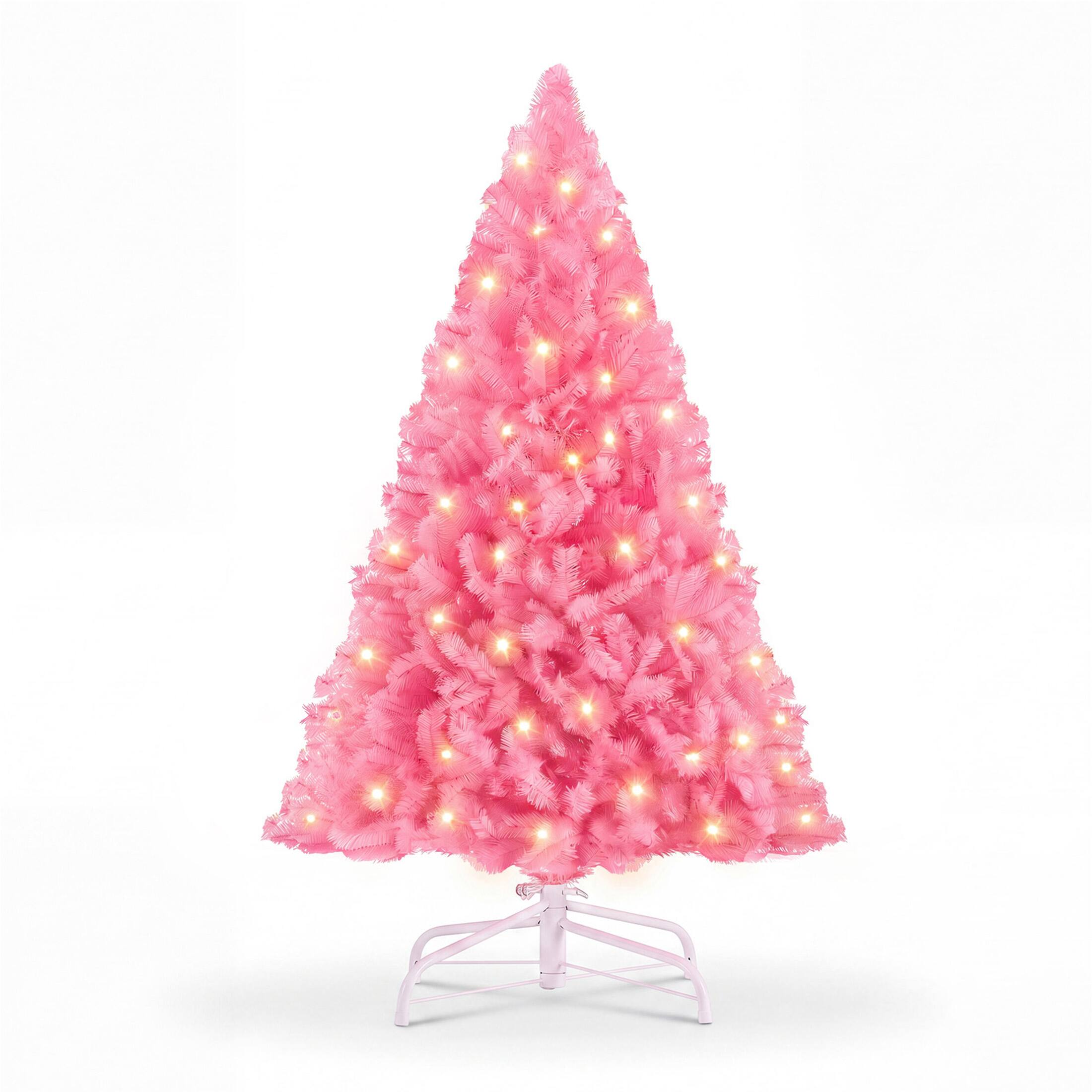 Front. Sweetcrispy - Pre-lit Artificial Christmas Tree with Warm White LED Lights - Pink.