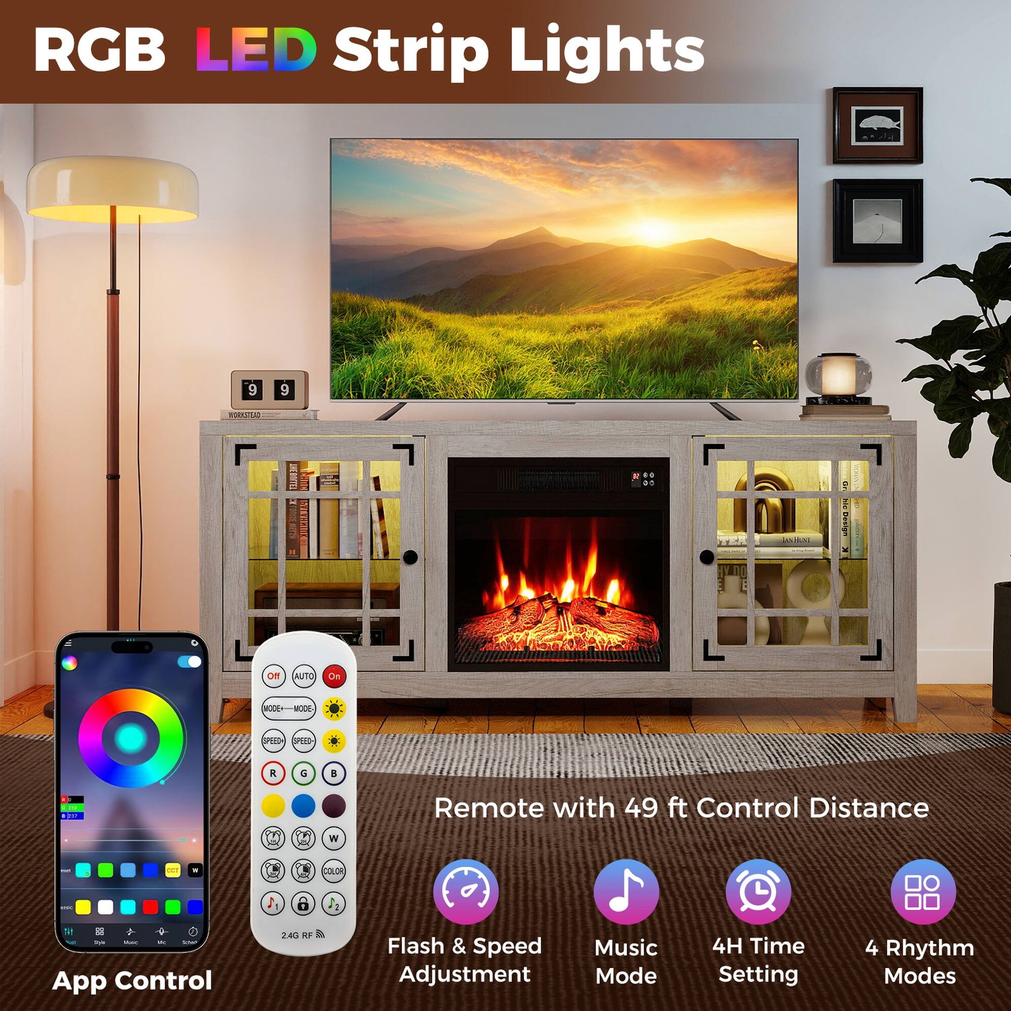 RGB LED Strip Lights

WORKSTEAD

Remote with 49 ft Control Distance

App Control

Flash & Speed Adjustment

Music Mode

4H Time Setting

4 Rhythm Modes