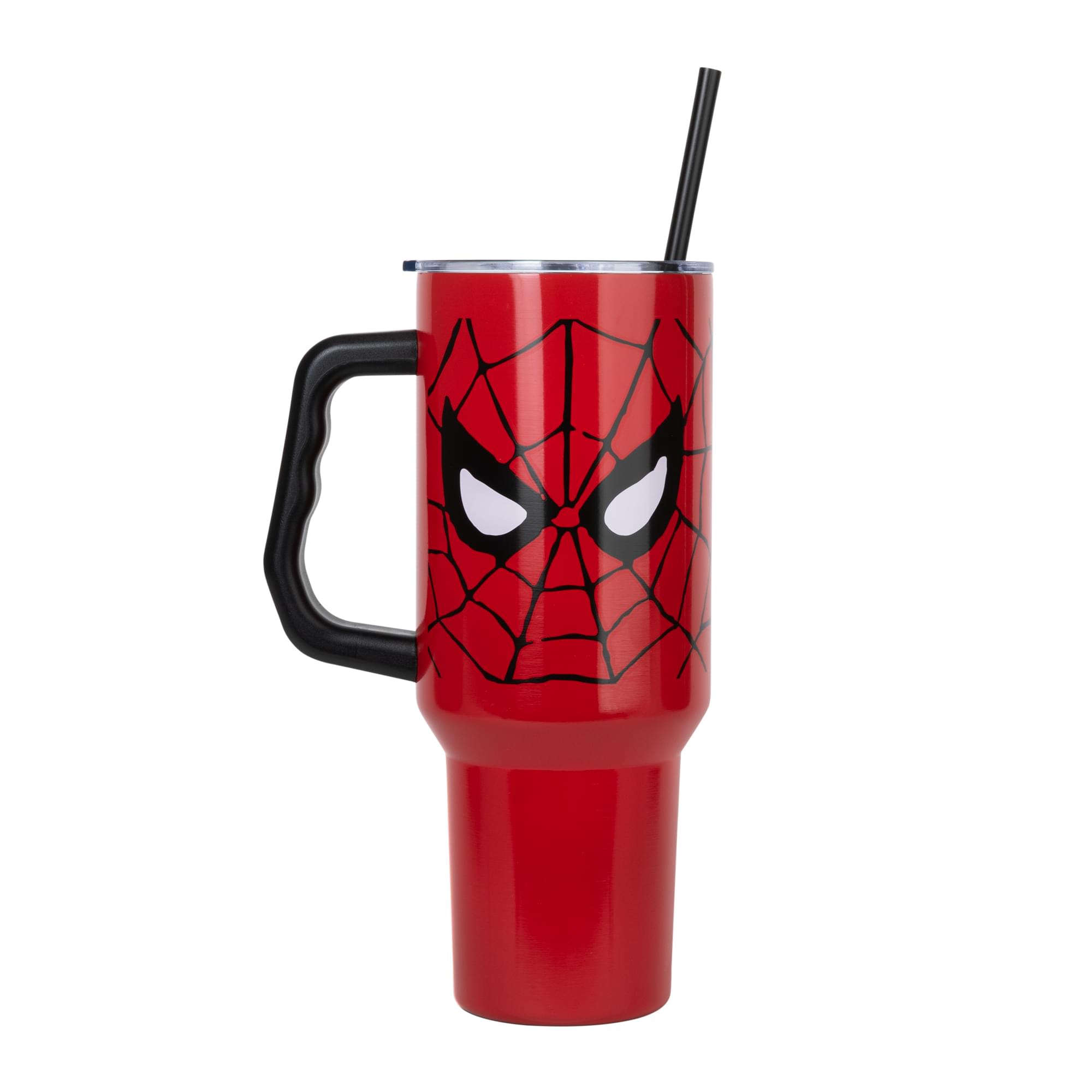 Alt View 1. Silver Buffalo - Marvel Spider-Man Face 40-Ounce Stainless Steel Tumbler With Handle - Multi-Colored.