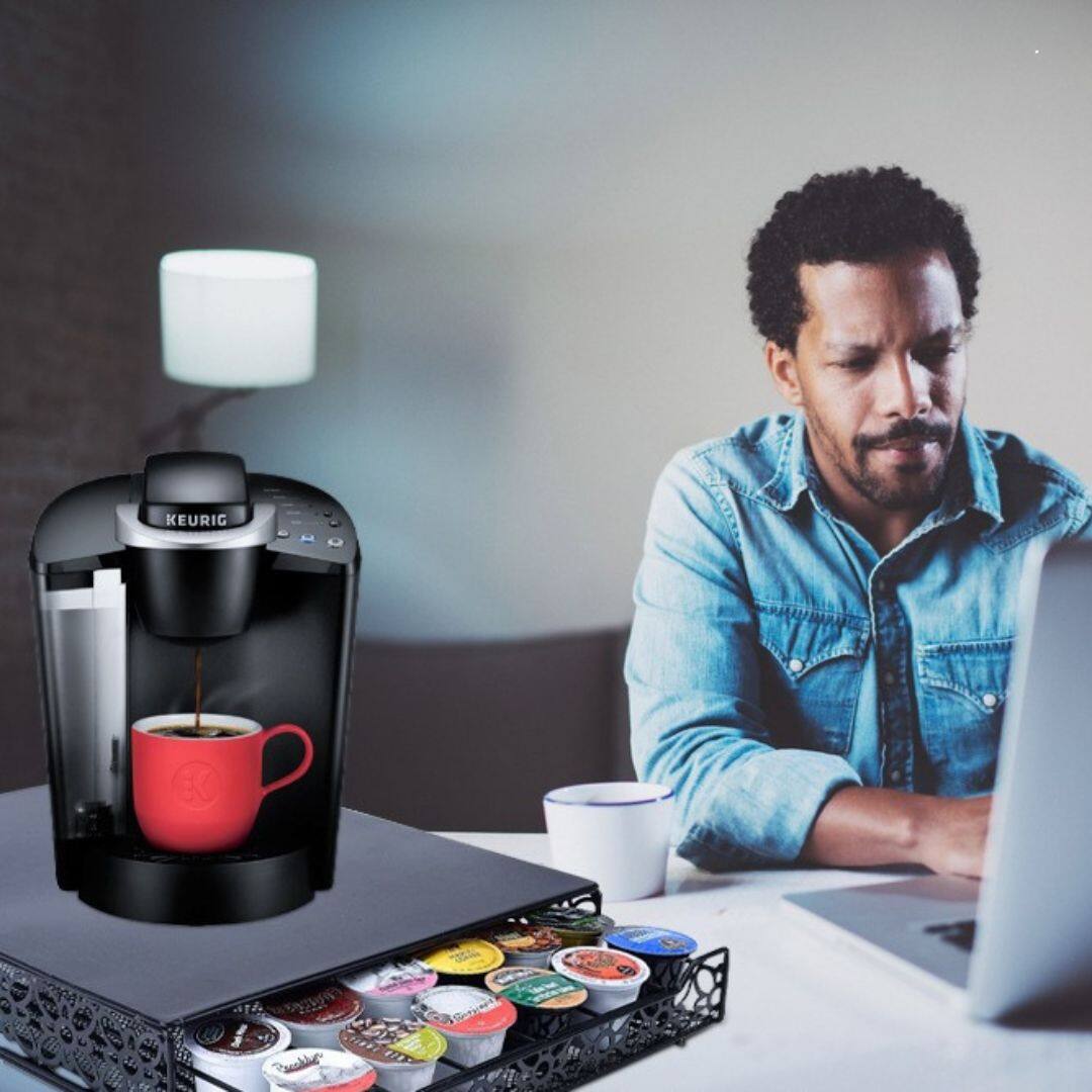 Alt View 3. Home It - 42 K-Cup Coffee Pod Holder – Pre-Assembled Metal Storage Drawer, Durable Black Design for Kitchen & Office - Black.