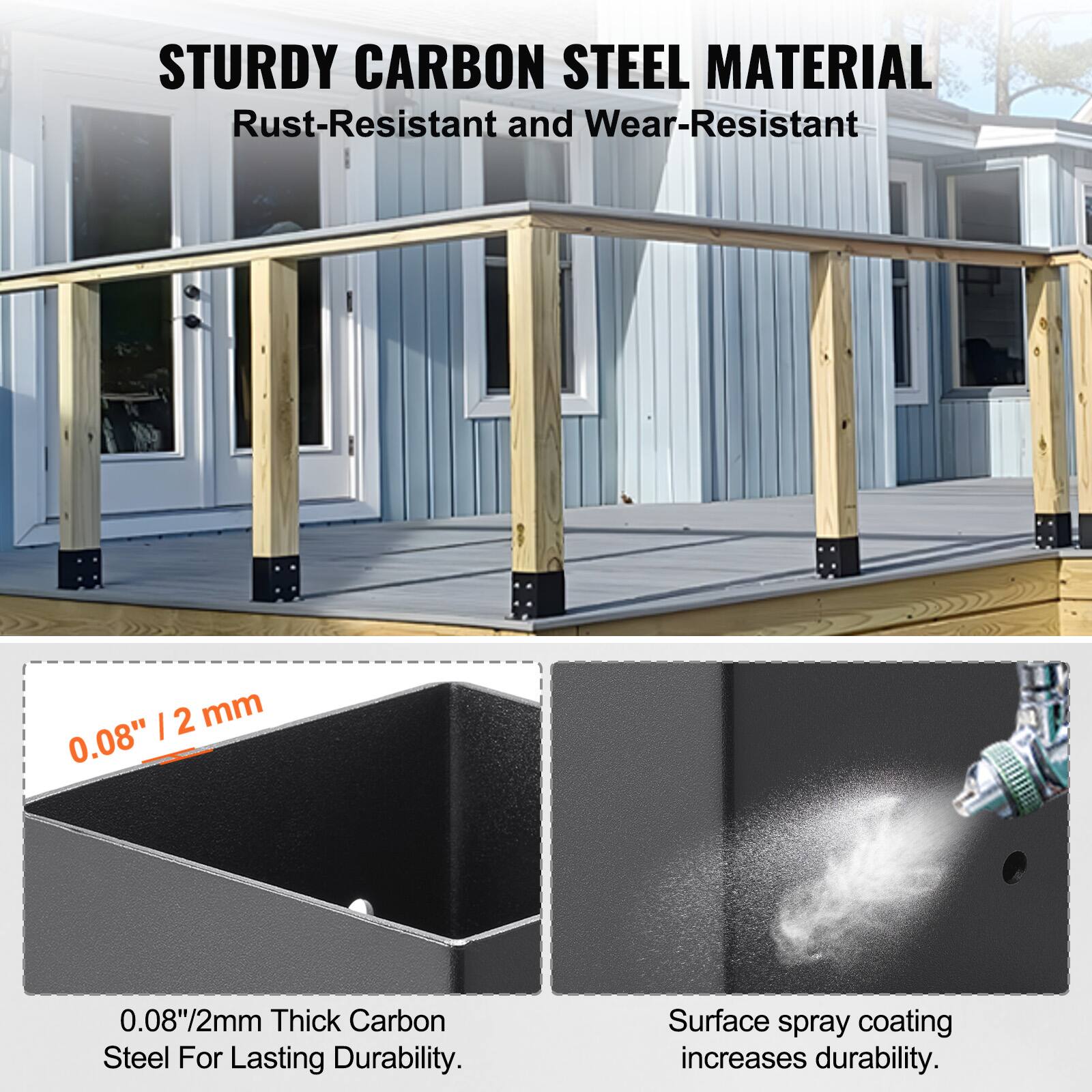 STURDY CARBON STEEL MATERIAL  
Rust-Resistant and Wear-Resistant  

0.08" / 2 mm Thick Carbon Steel For Lasting Durability.  

Surface spray coating increases durability.
