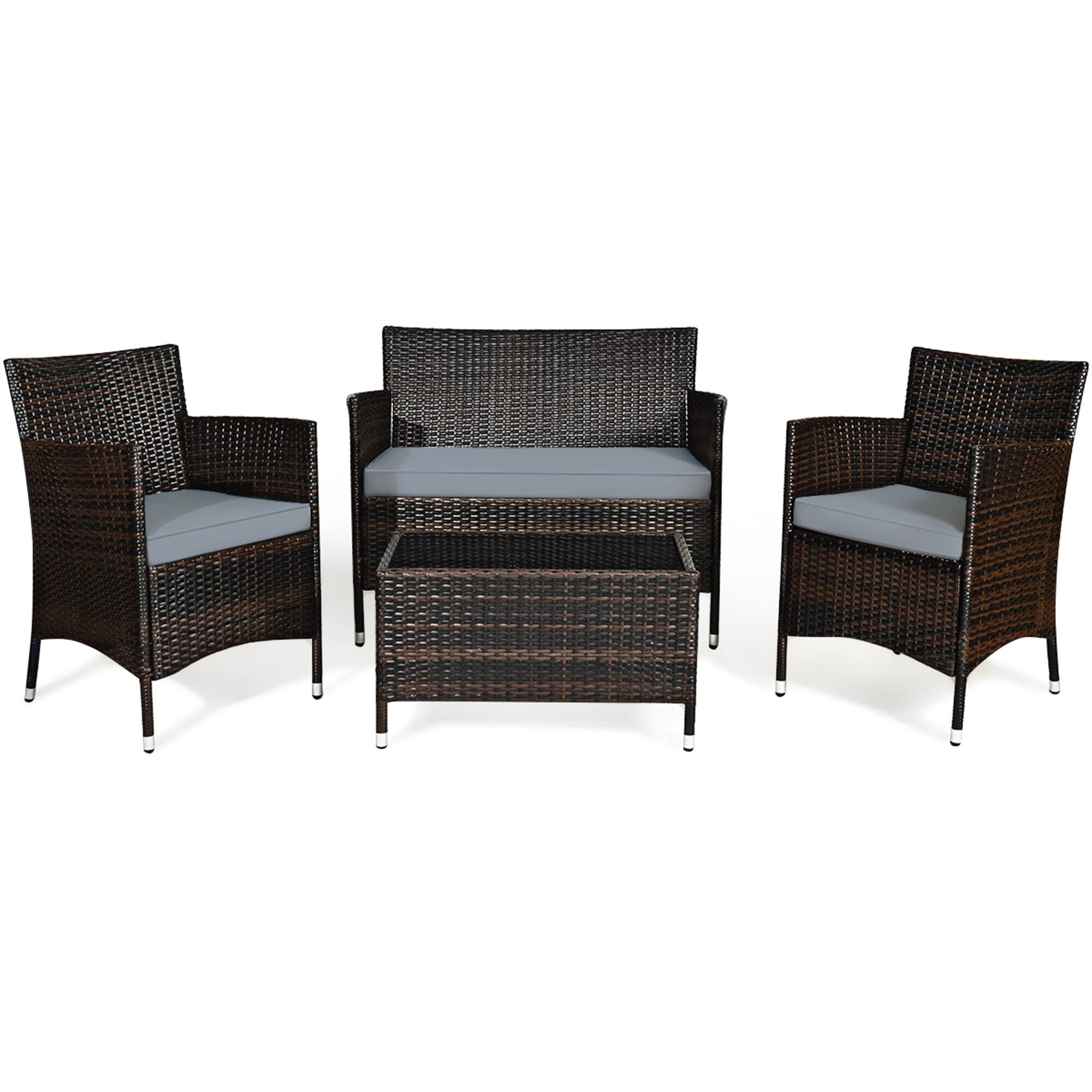 Alt View 1. Gymax - Gymax 4PCS Patio Rattan Conversation Furniture Set Outdoor w/ Gray Cushion - Gray.