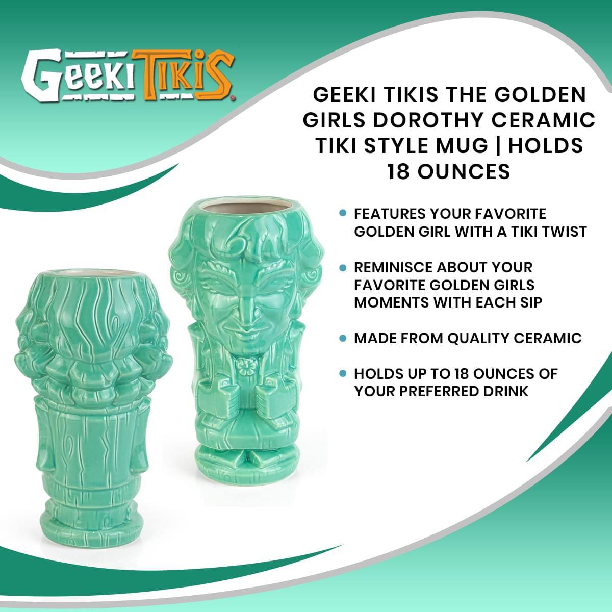 Geeki Tikis The Golden Girls Dorothy Ceramic Tiki Style Mug | Holds 18 Ounces

- Features your favorite Golden Girl with a Tiki twist
- Reminisce about your favorite Golden Girls moments with each sip
- Made from quality ceramic
- Holds up to 18 ounces of your preferred drink