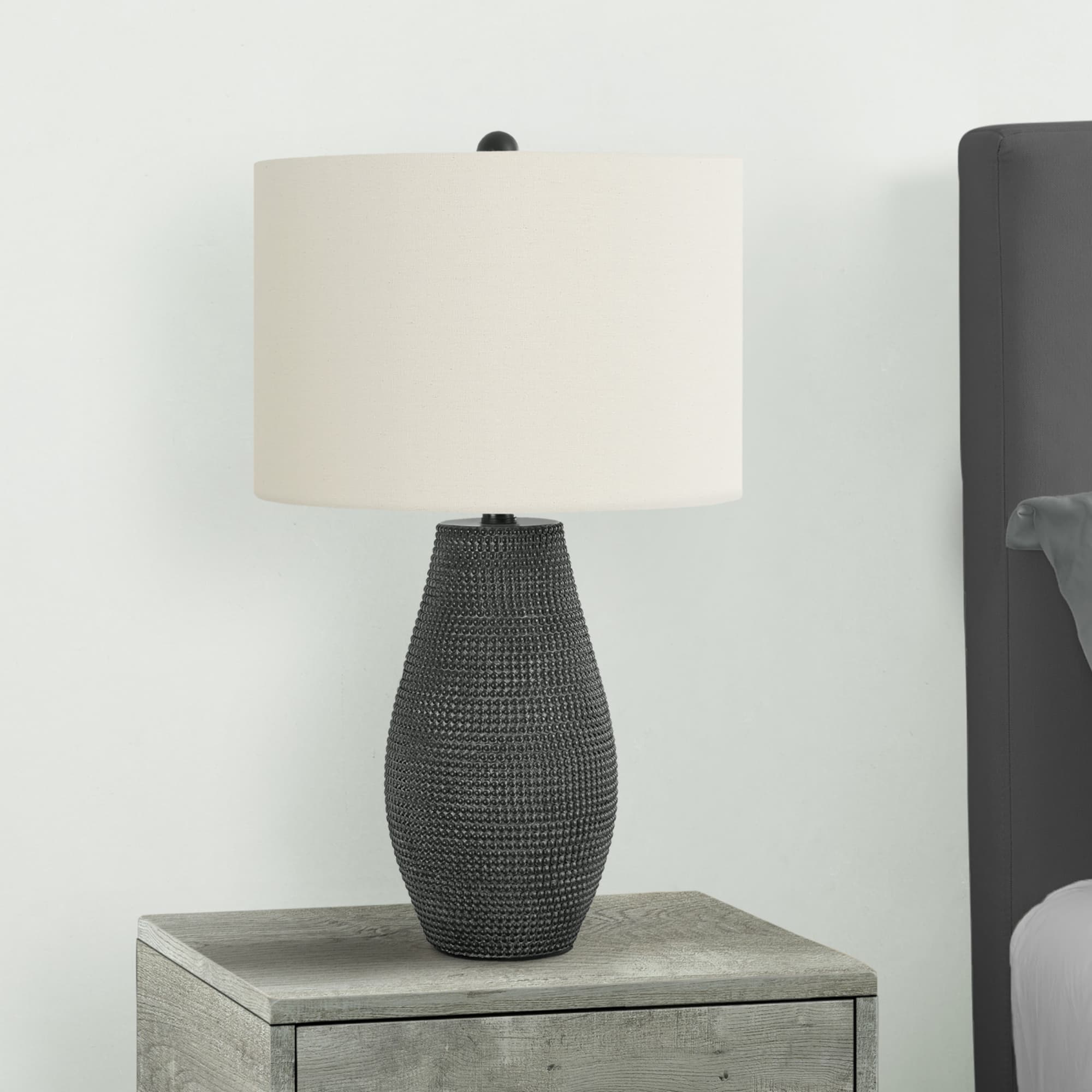 Angle. Luckbyte - 24 Inch Black Resin Table Lamp Ivory Cream Shade Contemporary Accent Lamp.