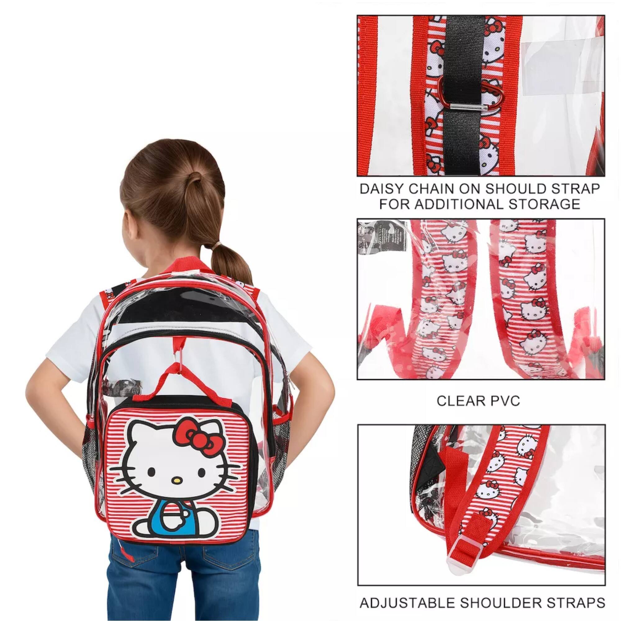 DAISY CHAIN ON SHOULD STRAP FOR ADDITIONAL STORAGE  
CLEAR PVC  
ADJUSTABLE SHOULDER STRAPS