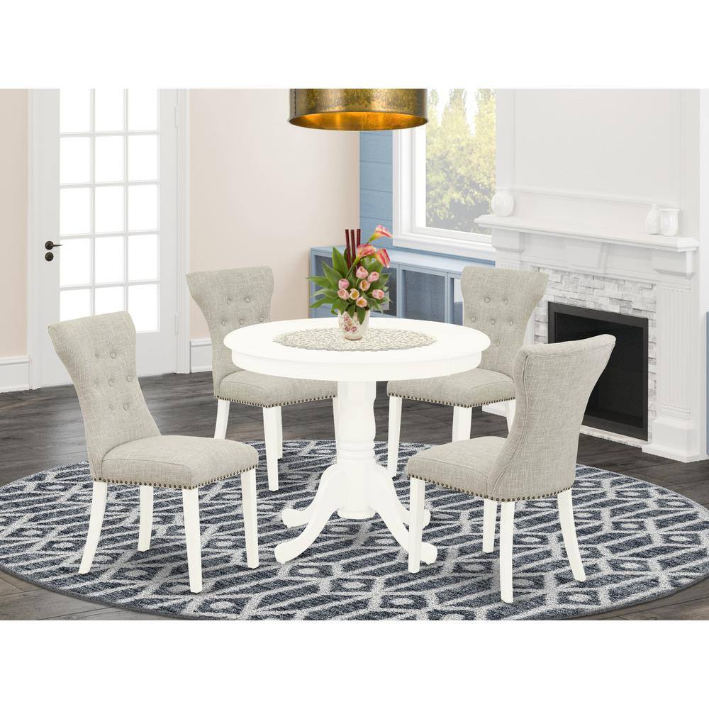 Left. East West Furniture - Dining Room Set Linen White - Brown.
