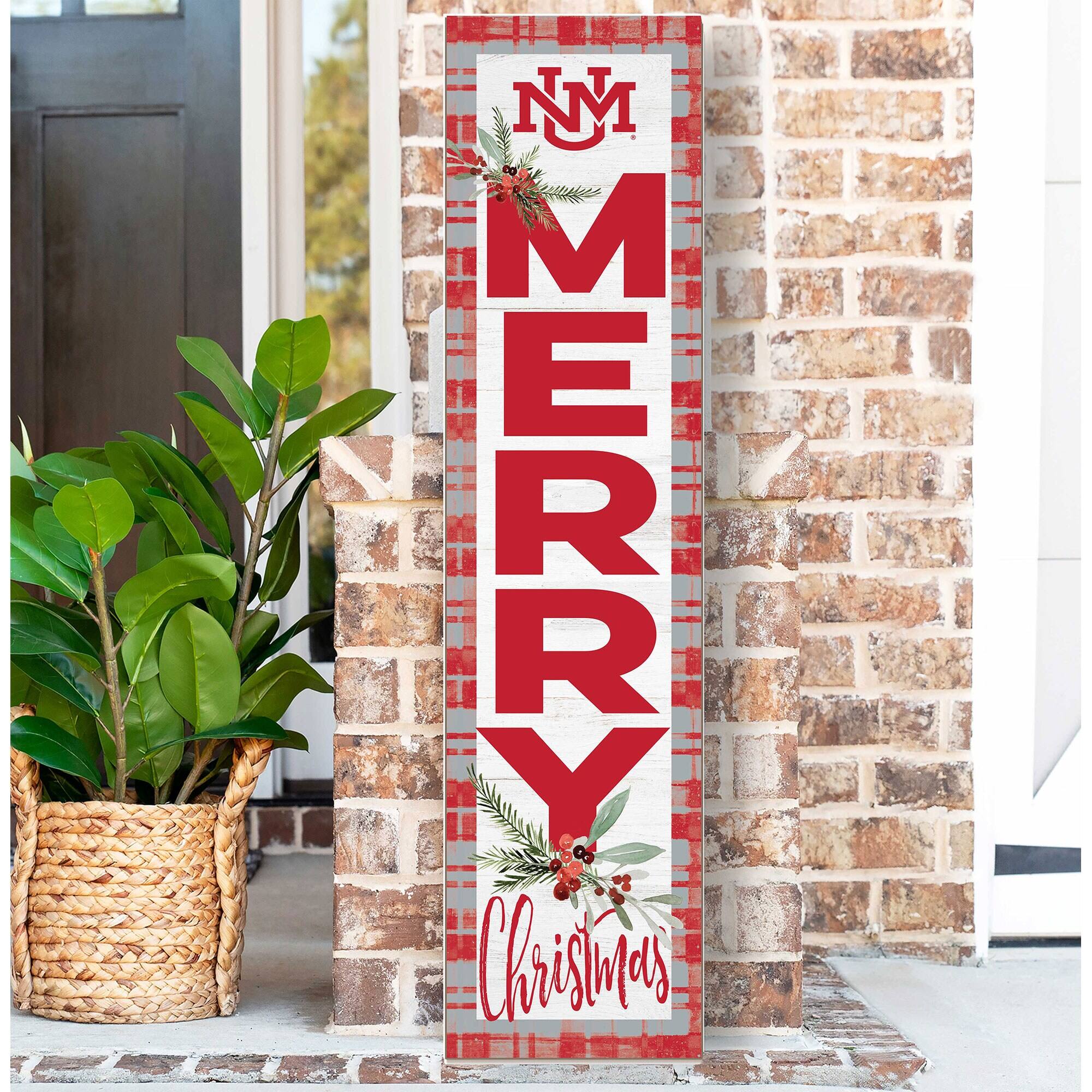 Alt View 1. Jardine - New Mexico Lobos 12'' x 48'' Outdoor Merry Christmas Leaner - White.