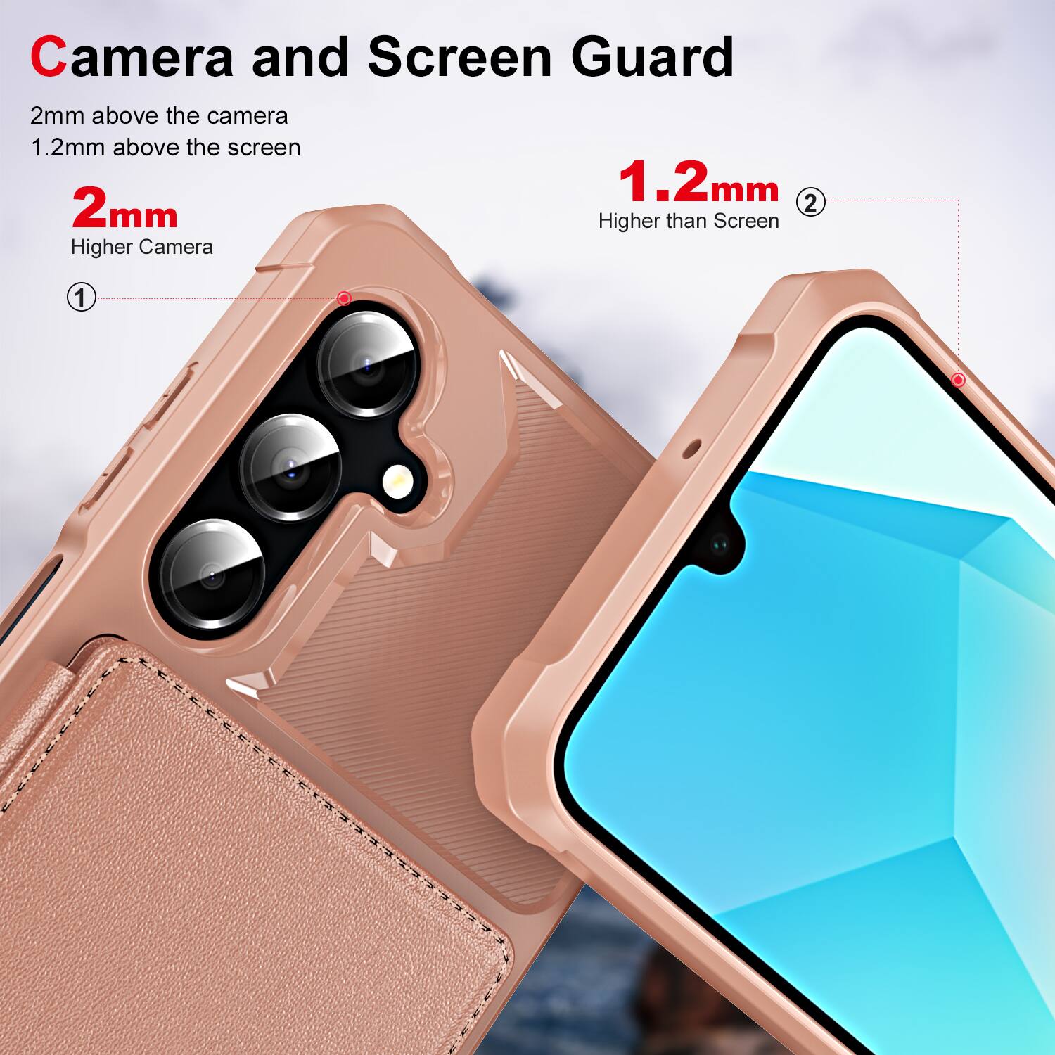 Camera and Screen Guard  
2mm above the camera  
1.2mm above the screen  
2mm  
1.2mm  
Higher than Screen  
Higher Camera