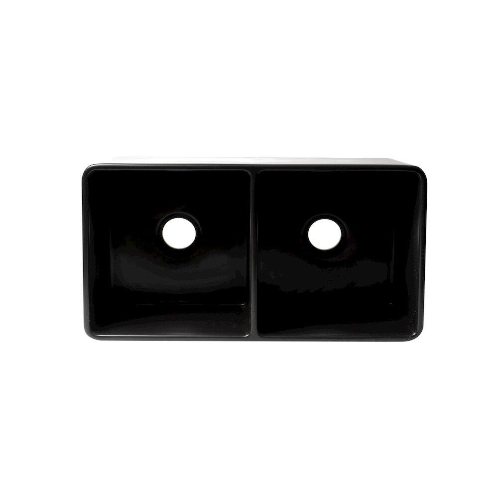 Alt View 3. Alfi - ALFI brand Black Matte Smooth Apron 33 x 18 Double Bowl Fireclay Farm Sink - Black.