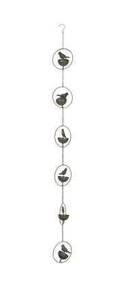 Mayrich Company - 65 Inch Dark Bird Bowl Metal Rain Chain Decorative Patio Accent Garden Art - Brown