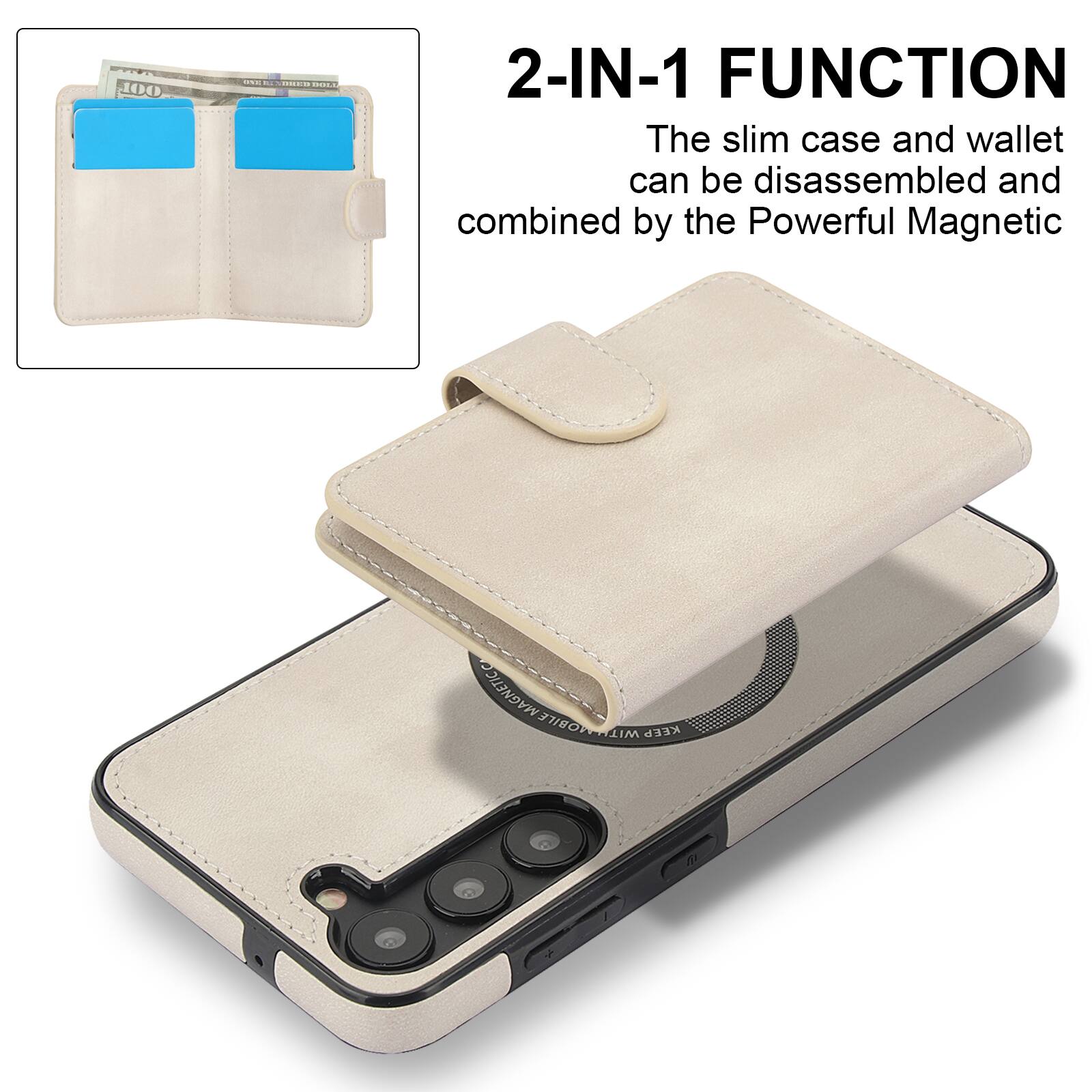 100% CON. 2-IN-1 FUNCTION  
The slim case and wallet can be disassembled and combined by the Powerful Magnetic