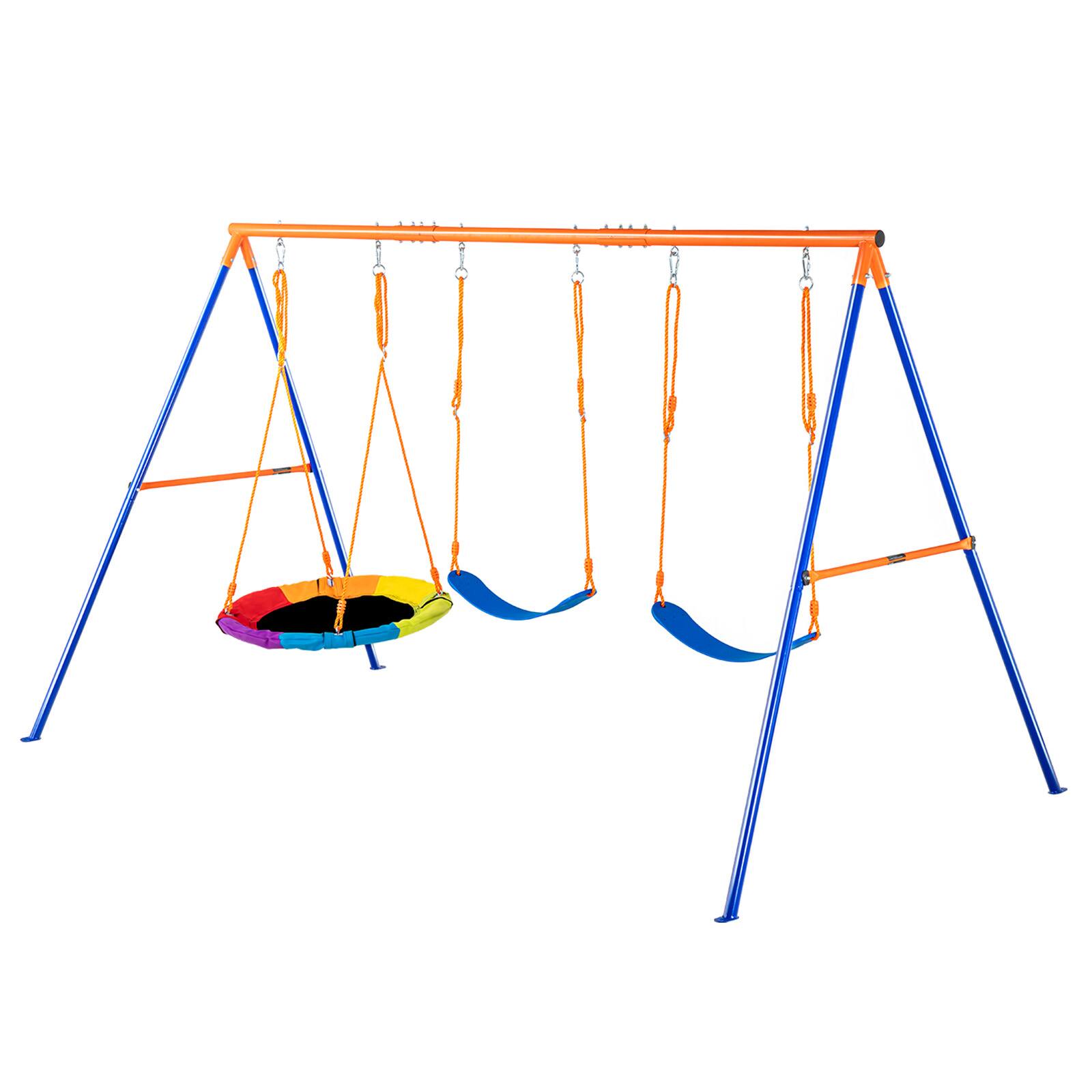 Alt View 5. VEVOR - Swing Sets for Backyard, 600lbs Load Capacity Swing Set, with 1 Saucer Swing Seat, 2 Belt Swing Seats - Orange.
