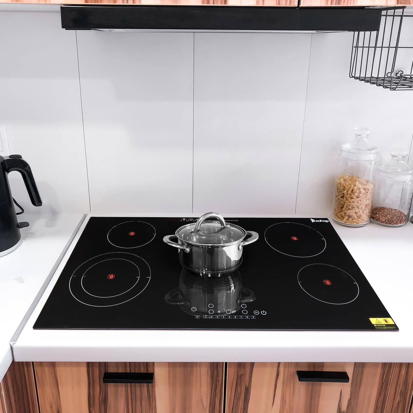 Alt View 3. Winado - 35-Inch 220v 8600w Black Glass And Iron Spray-Coated Anti-Rust Bottom Shell Rectangular 6-Burner Stove Built-In - Black.