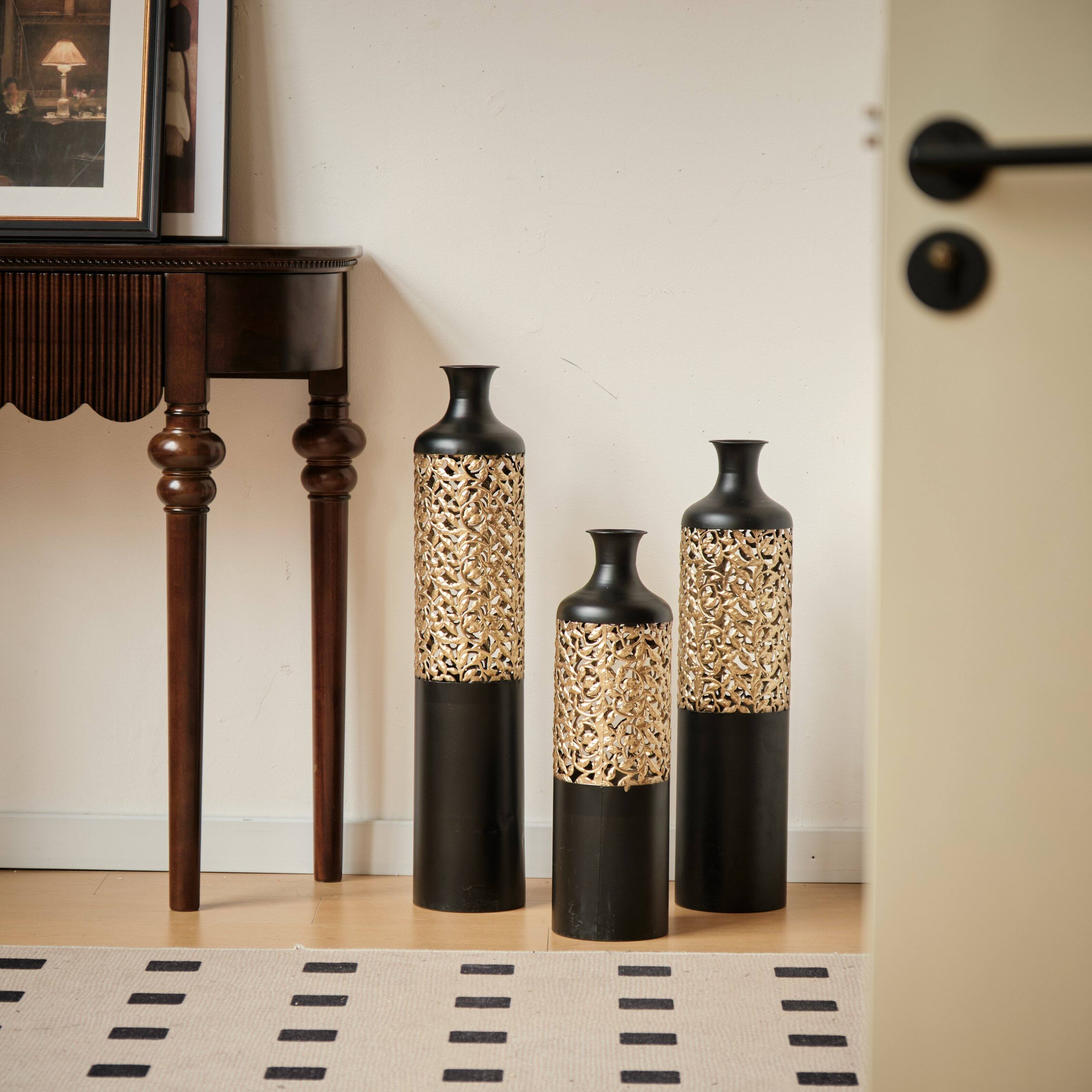 Alt View 2. Anysun - White Metal Floor Vases Set of 3 - Glazed Finish, 20.8in/24.8in/28.7in Height for Home Decor - Black.