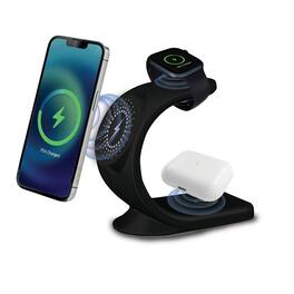 Brookstone - 15W 3-in-1 Magsafe Wireless Charging Stand for iPhone, Airpods, Apple Watch (Black) - Black