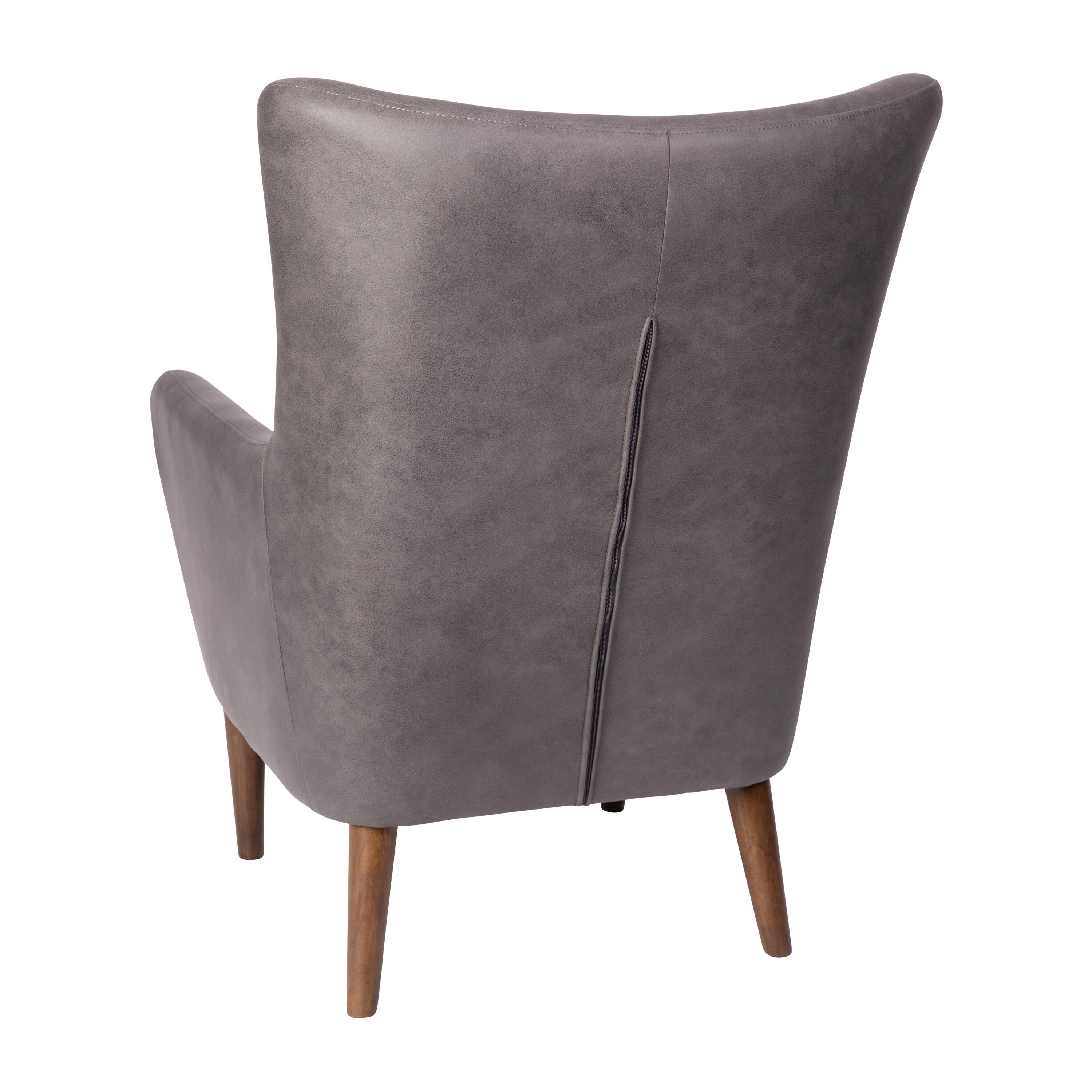 Alt View 7. Emma + Oliver - Kellen Traditional Wingback Accent Chair, Faux Leather Upholstery and Wooden Frame and Legs - Dark Gray.