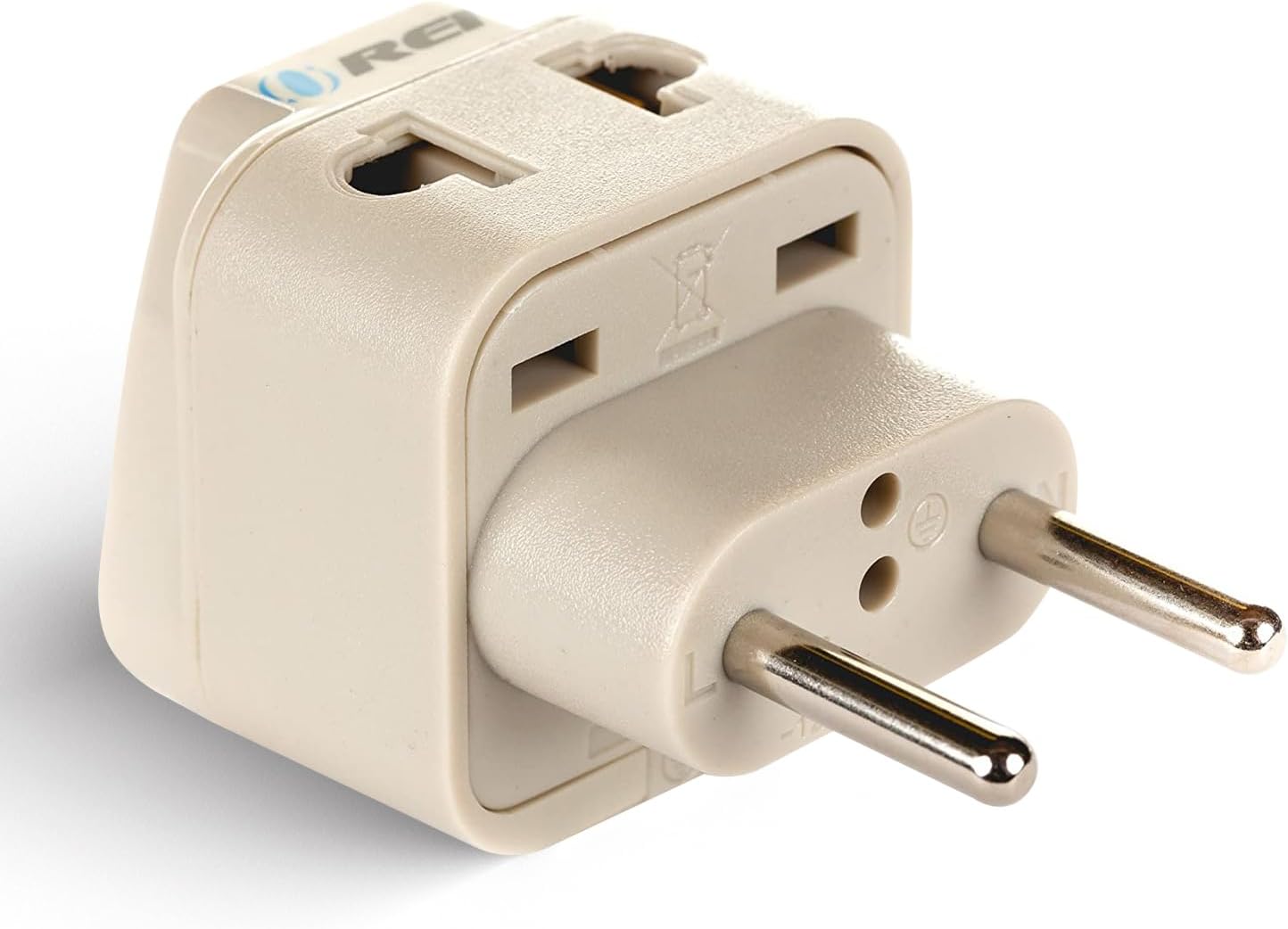 Front. Orei - Universal 2 in 1 Plug Adapter Type C for Europe, Turkey and More, CE Certified - White.