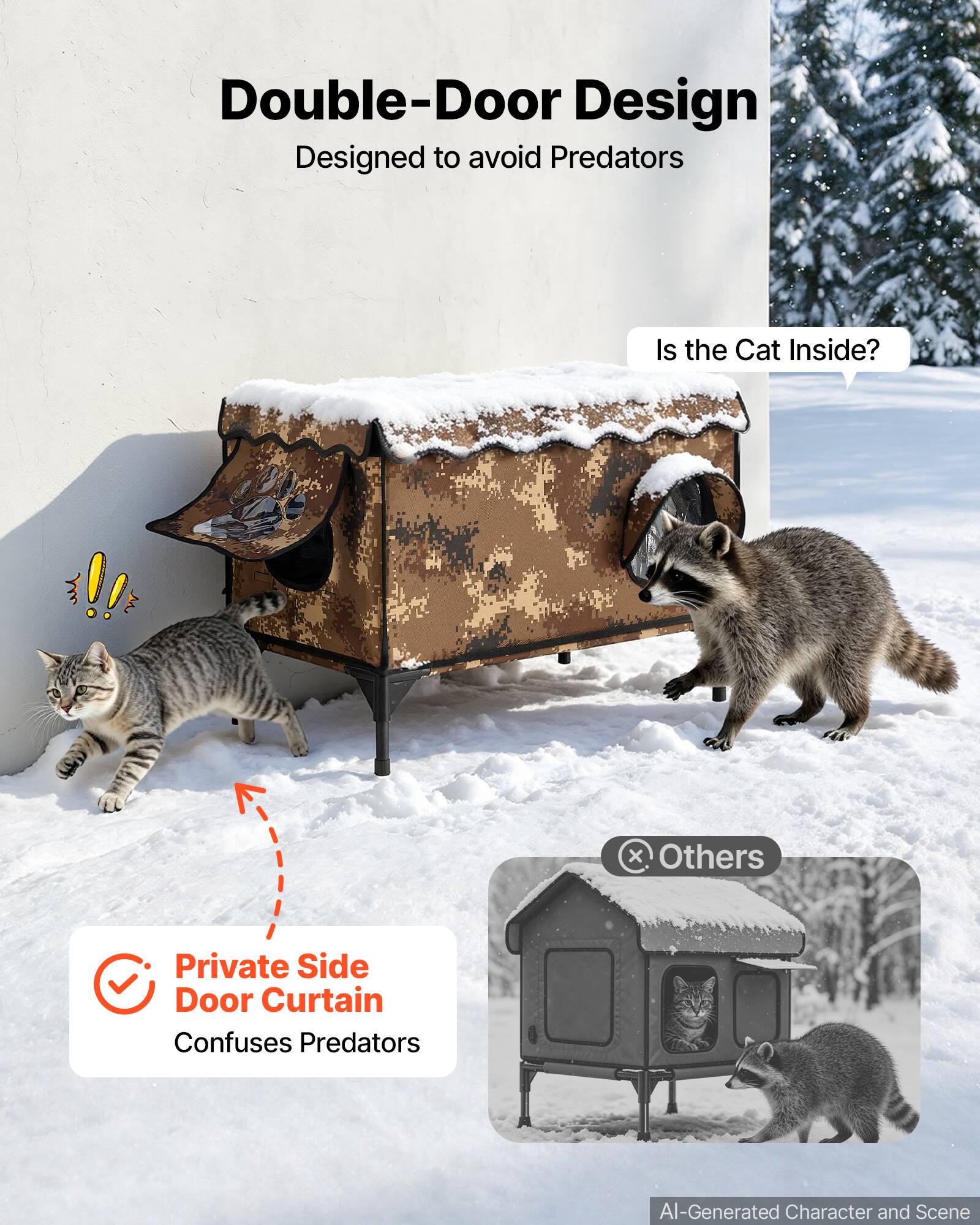 VEVOR Elevated Heated Cat House 25.4W Insulated Shelter with Heated Pad ...
