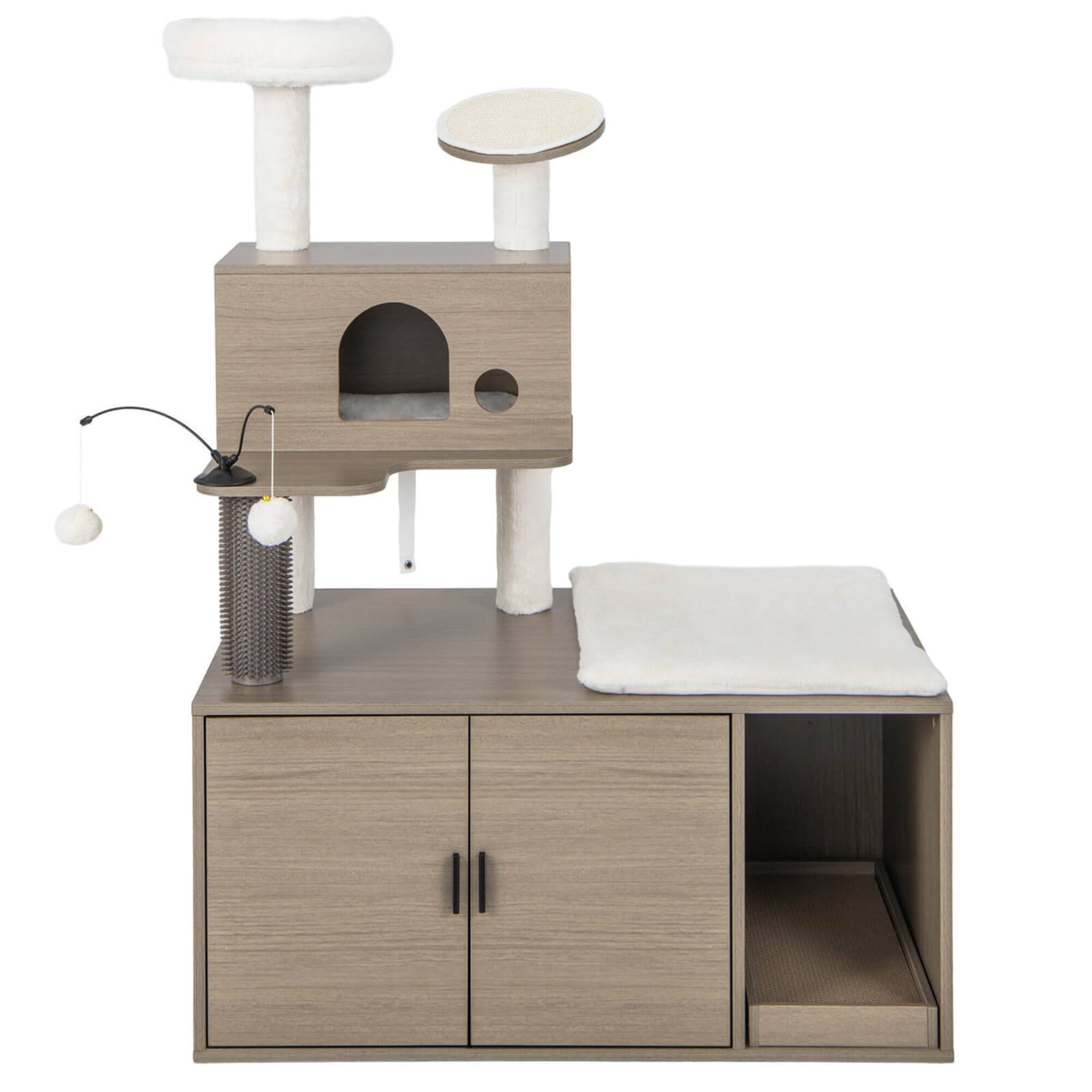 Alt View 9. Gymax - Gymax Cat Tree with Litter Box Enclosure 2-in-1 Modern Cat Tower with Cat Condo.