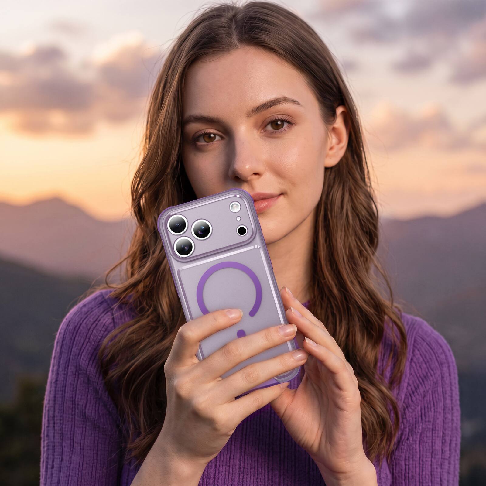 Alt View 1. Dteck - Rugged Magnetic Case For iPhone 18 Pro Max Shockproof Translucent Matte Cover Compatible With Magsafe Accessories - Purple.