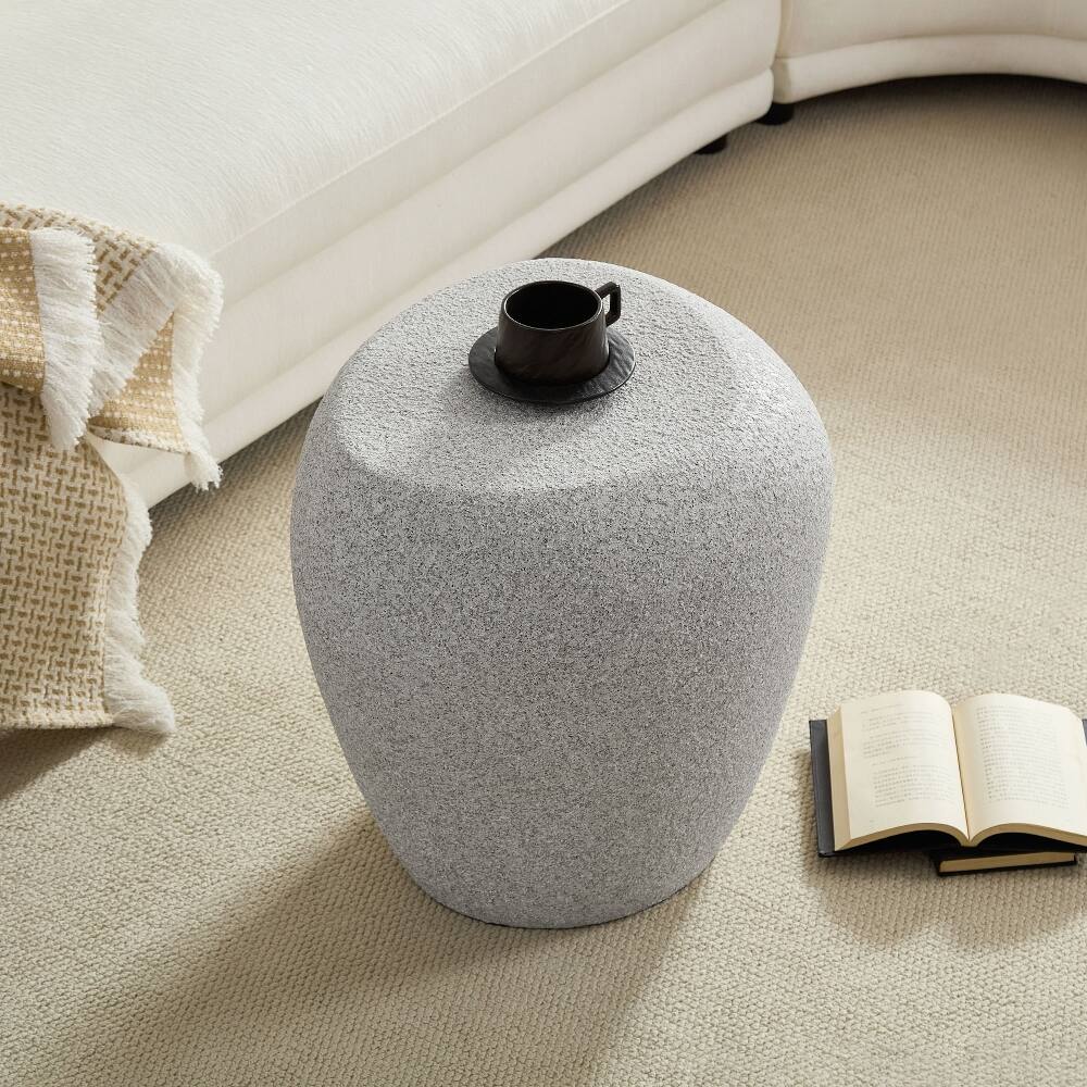Alt View 2. Loheer - Loheer 19.29 Inch Irregular Fiberglass Side Table Beige Faux Rock End Table Waterproof Living Room - Beige.