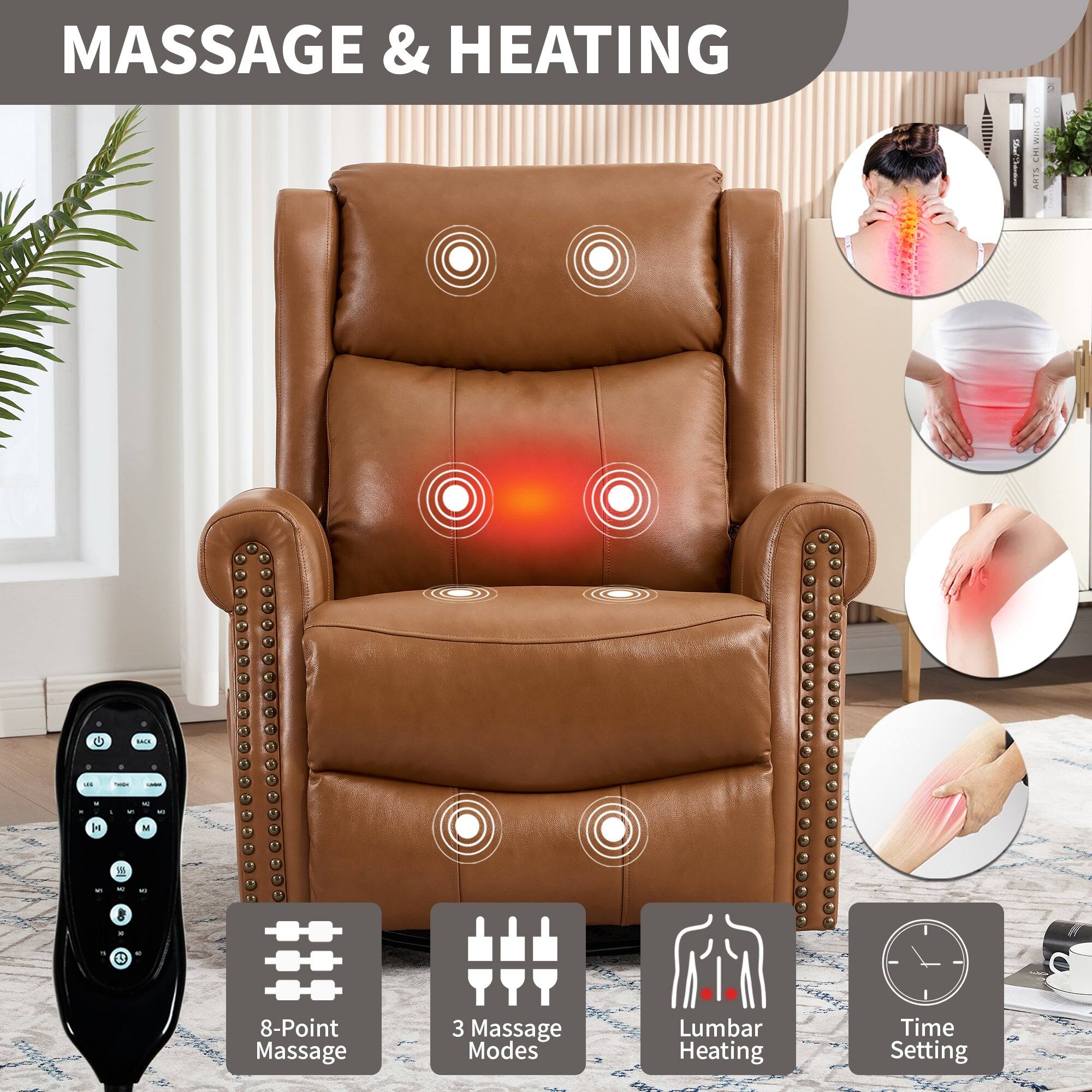 MASSAGE & HEATING

- 8-Point Massage
- 3 Massage Modes
- Lumbar Heating
- Time Setting