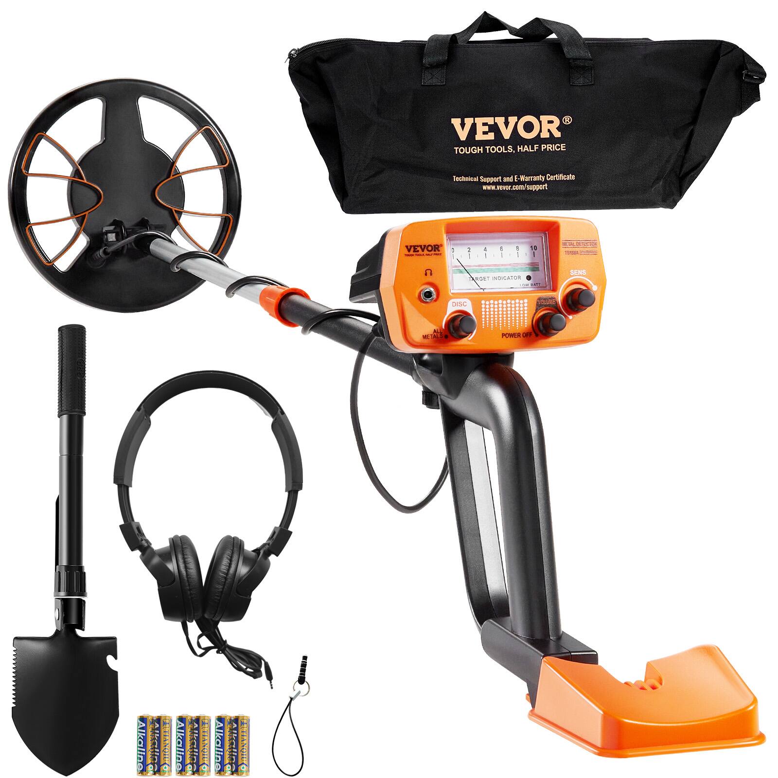 VEVOR  
TOUGH TOOLS. HALF PRICE  

Technical Support and E-Warranty Certificates  
www.vevor.com/support  

VEVOR  
TREASURE INDICATOR  
SENS  
DISC  
METAL  
POWER OFF  

Alkaline Batteries