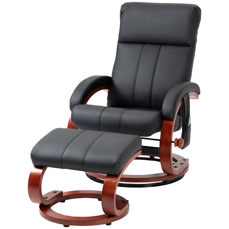 Front. SlickBlue - Remote-Controlled Faux Leather Recliner Chair – Adjustable Electric Massage Chair with Ottoman - Black.