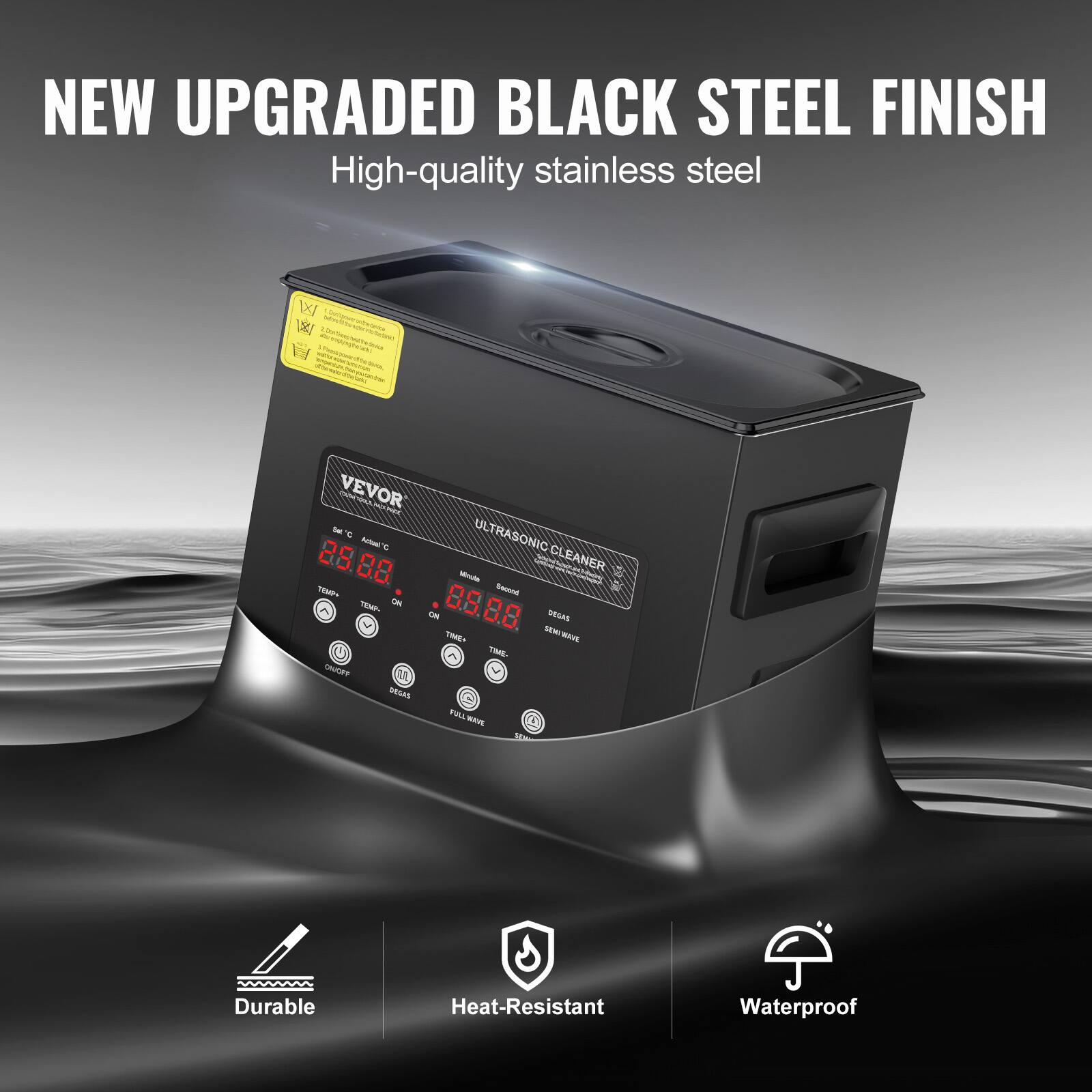 NEW UPGRADED BLACK STEEL FINISH High-quality stainless steel VEVOR ULTRASONIC CLEANER Durable Heat-Resistant Waterproof