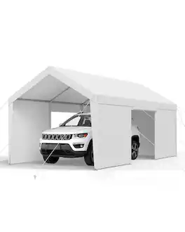 VEVOR - Carport, 12 x 20 FT Outdoor Car Canopy, Potable Carport with Removable Sidewalls & Door, Heavy Duty Car Shelter - White