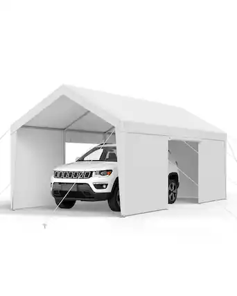 Front. VEVOR - Carport, 12 x 20 FT Outdoor Car Canopy, Potable Carport with Removable Sidewalls & Door, Heavy Duty Car Shelter - White.