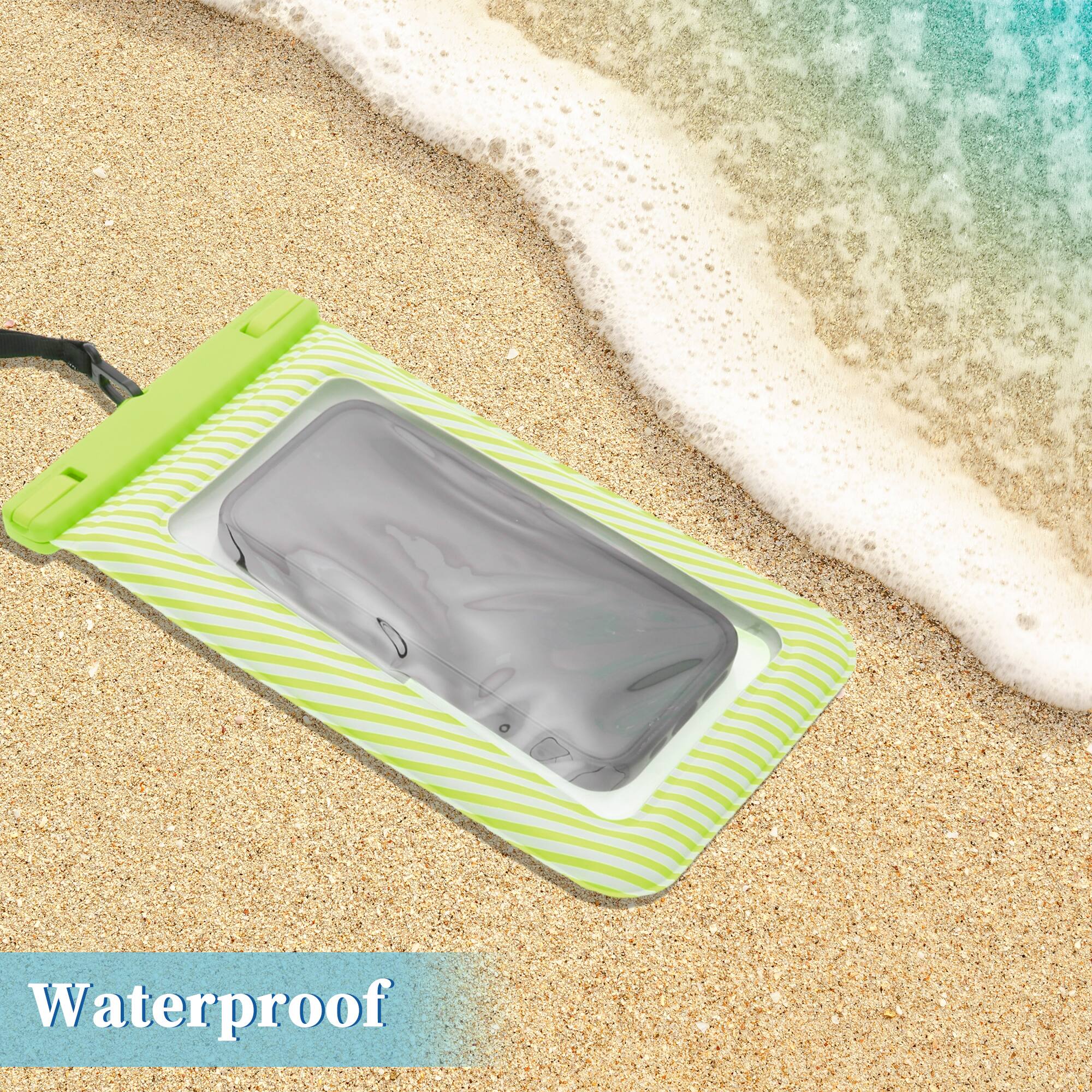 Alt View 1. Unique Bargains - 2pcs Full Stripe Mobile Waterproof Bag Universal Waterproof Case Compatible for Phone 5.51"x9.06" - Green.