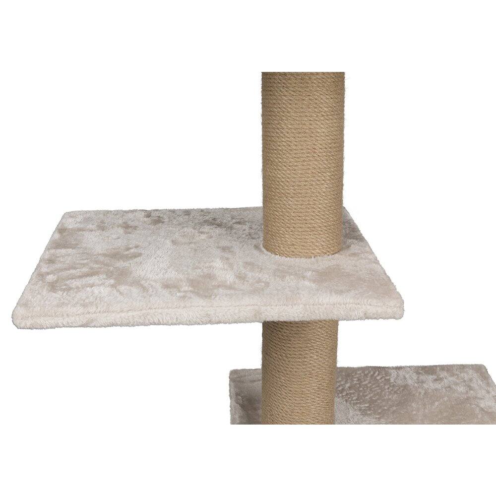 Left. TRIXIE - Dayna Jute & Plush 5-Level 60" Wall Mount Cat Tree w-Scratching Post & Condo - Light Gray-Greige.