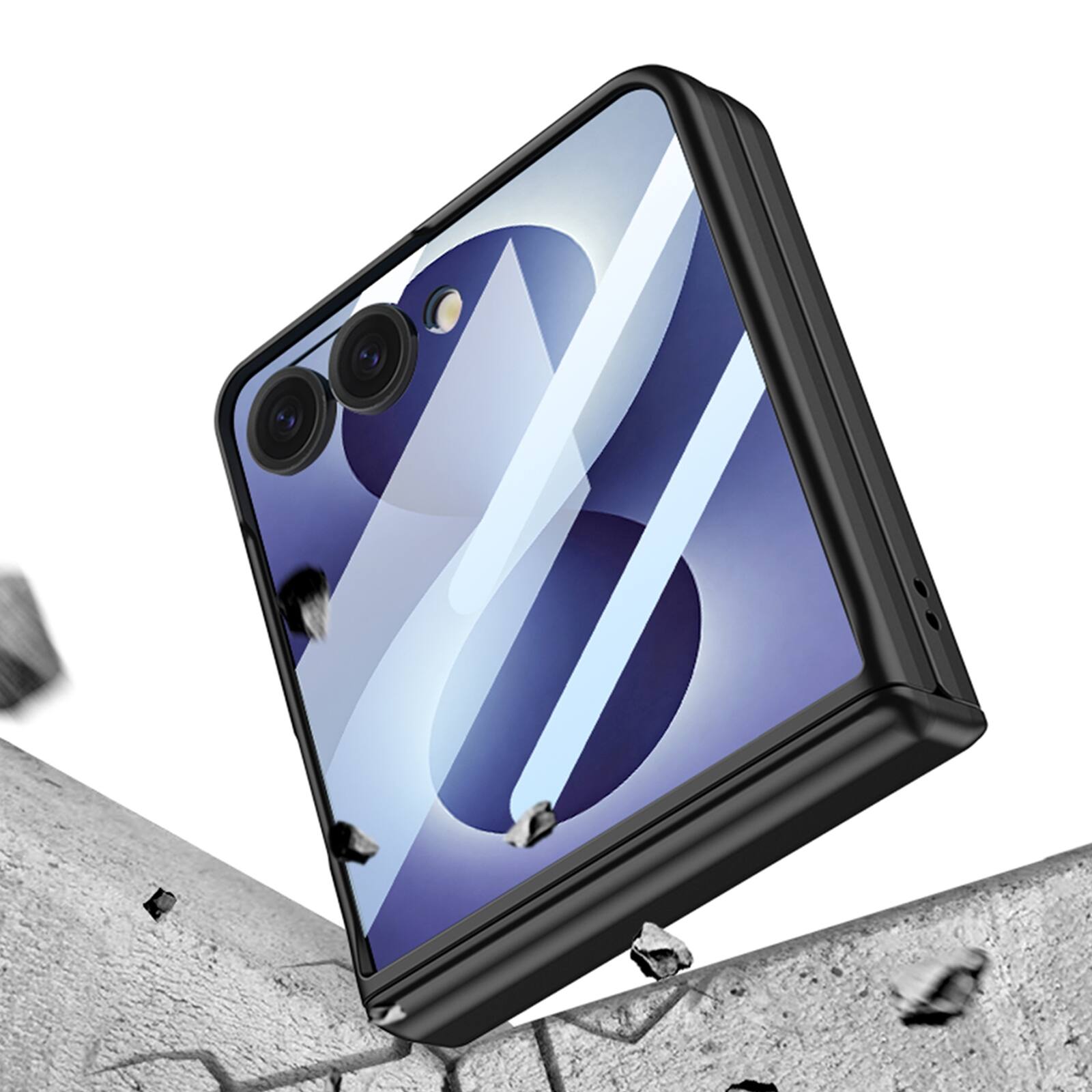 Alt View 4. Dteck - Shockproof Phone Case for Samsung Galaxy Z Flip8 with Hinge Guard, Magnetic Rigid Plastic Cover Built in Screen Glass - Black.