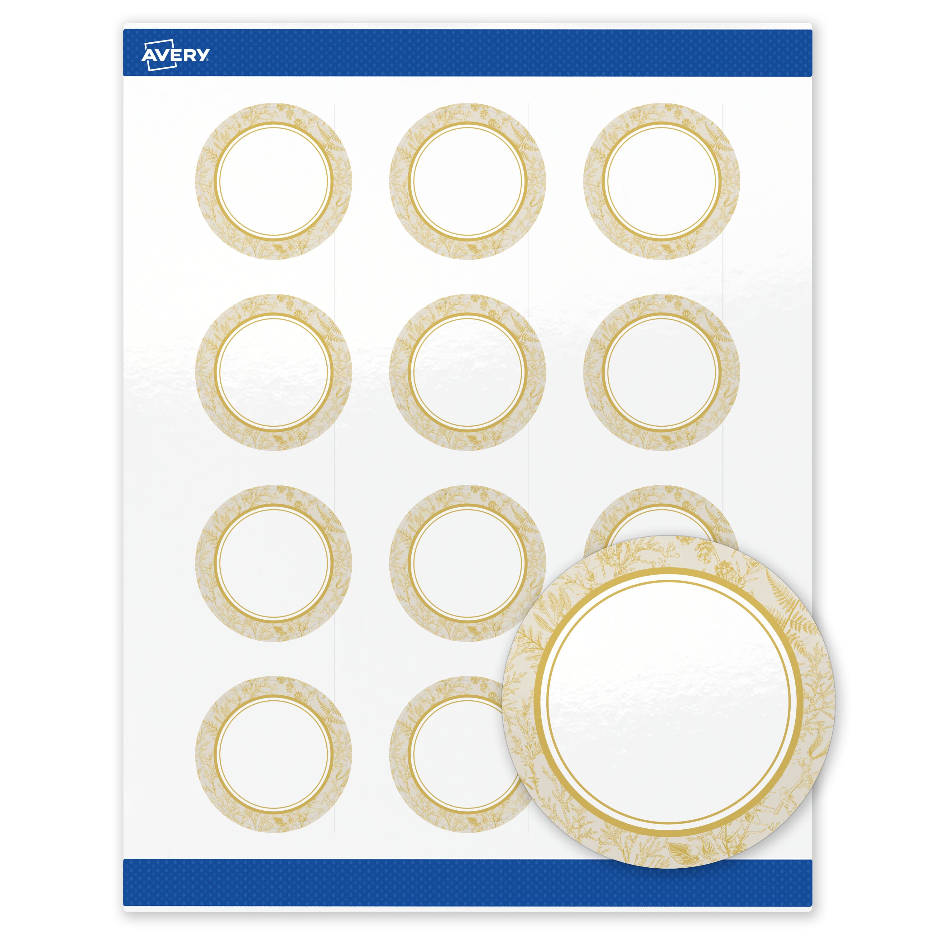 "Avery - Labels, 2"" Diameter, Glossy Arched Metallic Gold Florals - White" price history on PriceWatchPro
