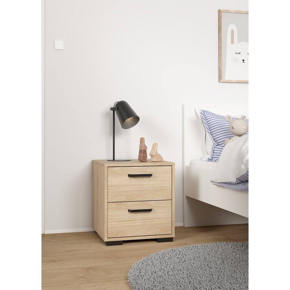 Angle. Tvilum - Sofia 2 Drawer Nightstand, Jackson Hickory - Brown.