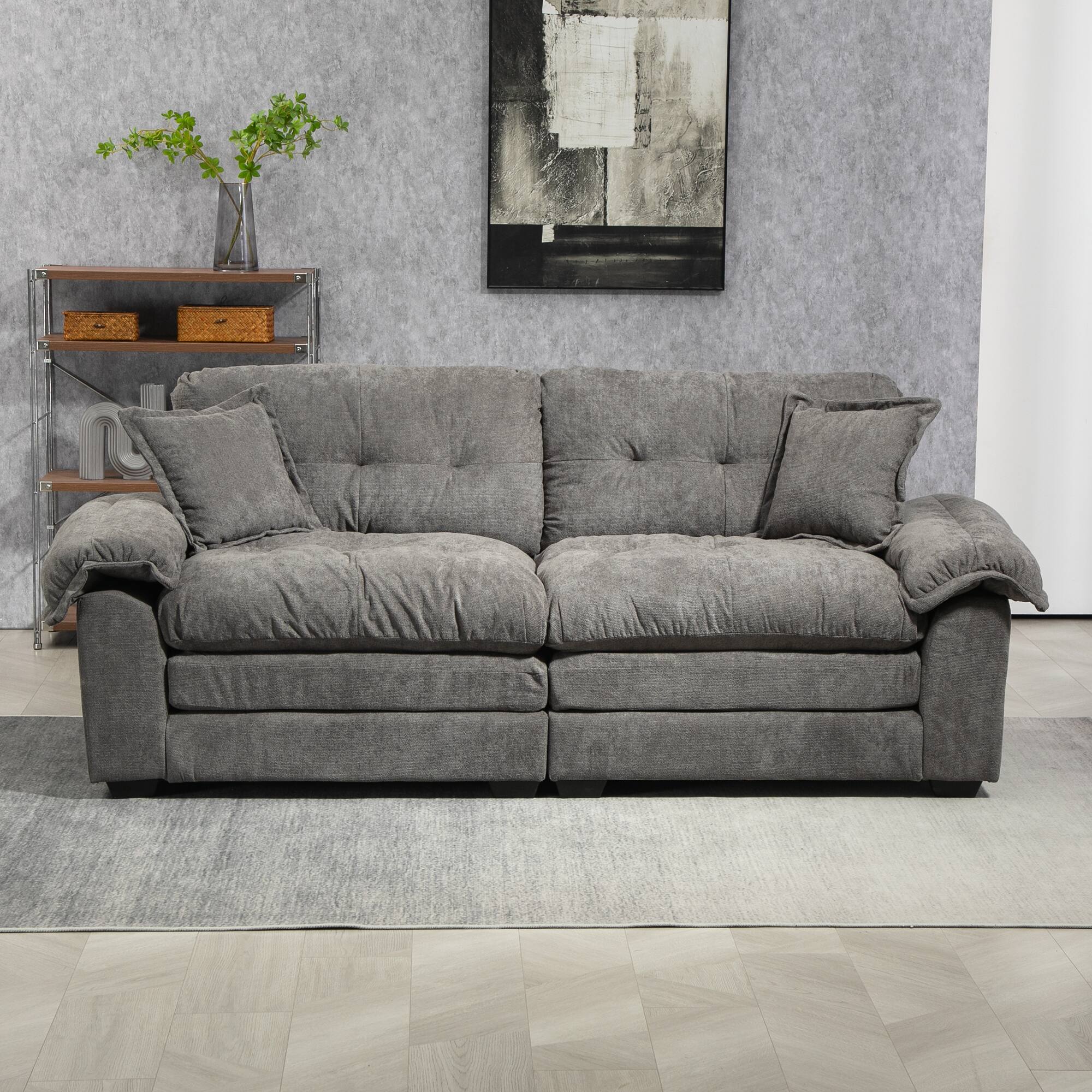 Angle. Tiramisubest - 84"Chenille Sofa,Loveseat Deep Seat Sofa Couch with Pillows & Memory Foam for Living Room,Apartment,Office Lounge-Grey - Grey.